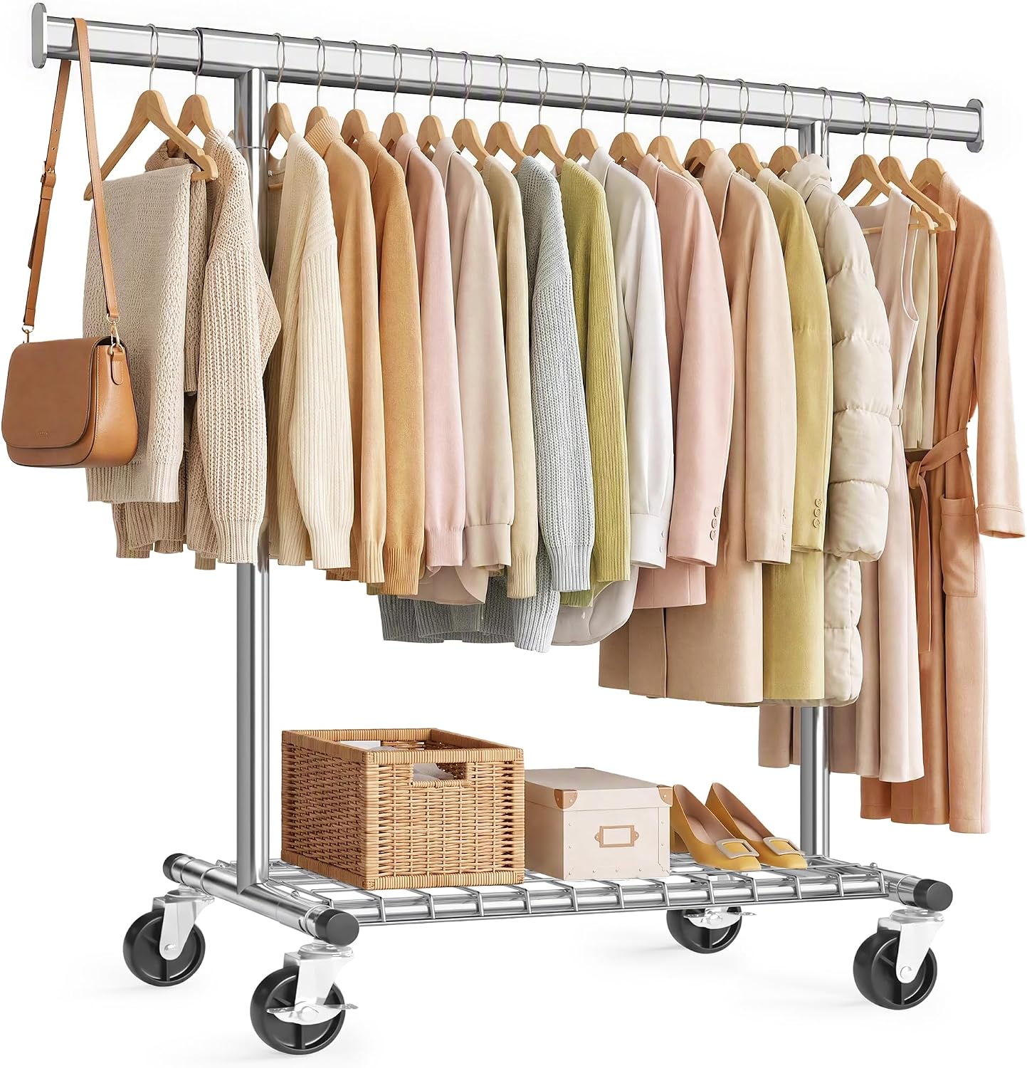 SONGMICS Burro Ropa Extensible con Ruedas, Acero