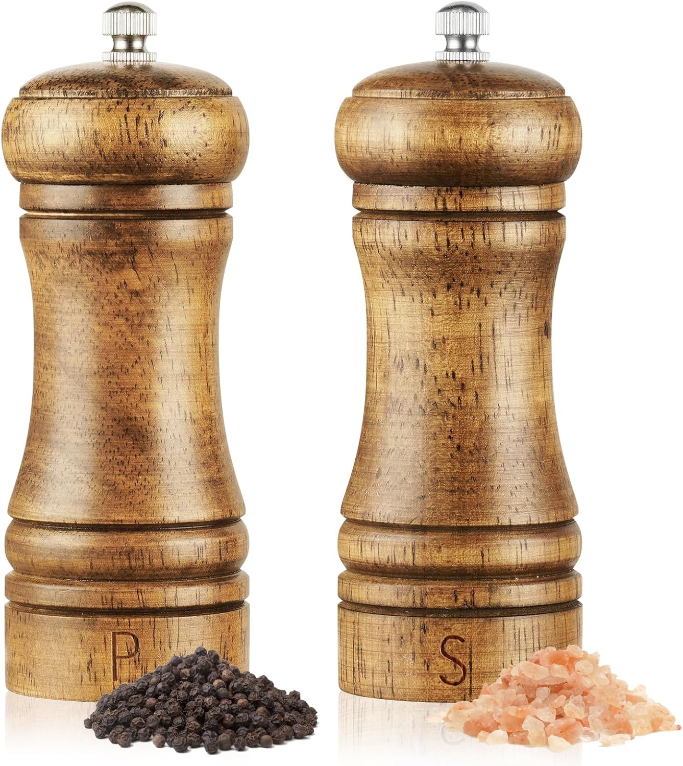 Vicloon Juego de Molinillo de Sal y Pimienta,2pcs Molinillos de Pimienta,Molinillos de Sal y Pimienta Manuales de Madera,Manual de Molinillo Amoladora de Cerámica Ajustable Apto para Asar