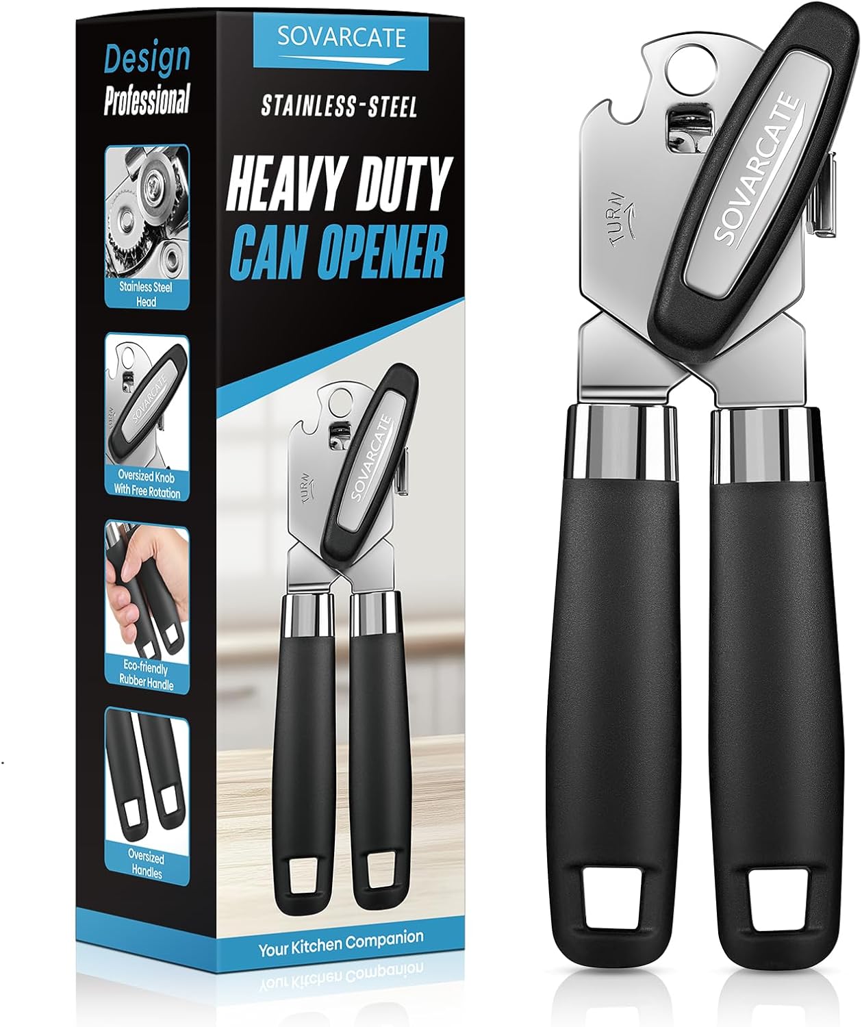 Abrelatas Manual Multifuncional abridor de latas Imán para Levantar Tapa [Mango Ergonómico Curvado] Utensilios Cocina Inoxidable, Mango Antideslizante, Amigable con la Artritis, Ideal para Mayores