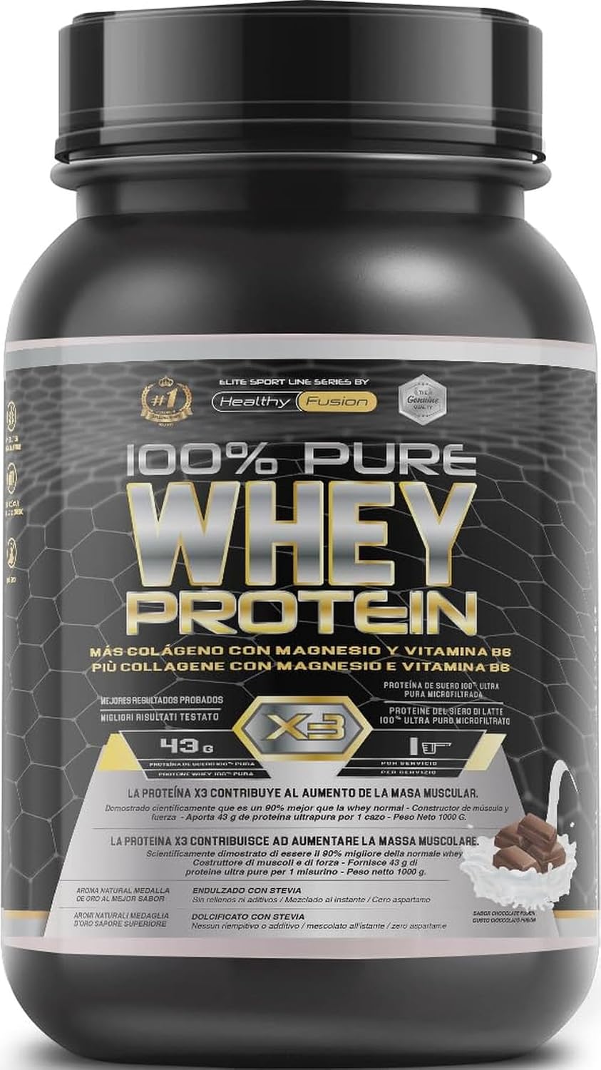 Healthy Fusion Whey Protein | Proteína Whey pura con Colágeno + Magnesio | Mejora tus entrenamientos | Protege y aumenta la masa muscular | 1000g de proteína (Chocolate)