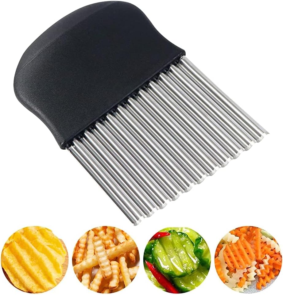 Redamancy Cortador de Patatas, Cortador de ondas, Cortadora de Verduras, Patatas Cortador Ondulado de Acero Inoxidable, Cortador de Ondas para Niños para Papas Fritas, Frutas, Verduras y Mantequilla
