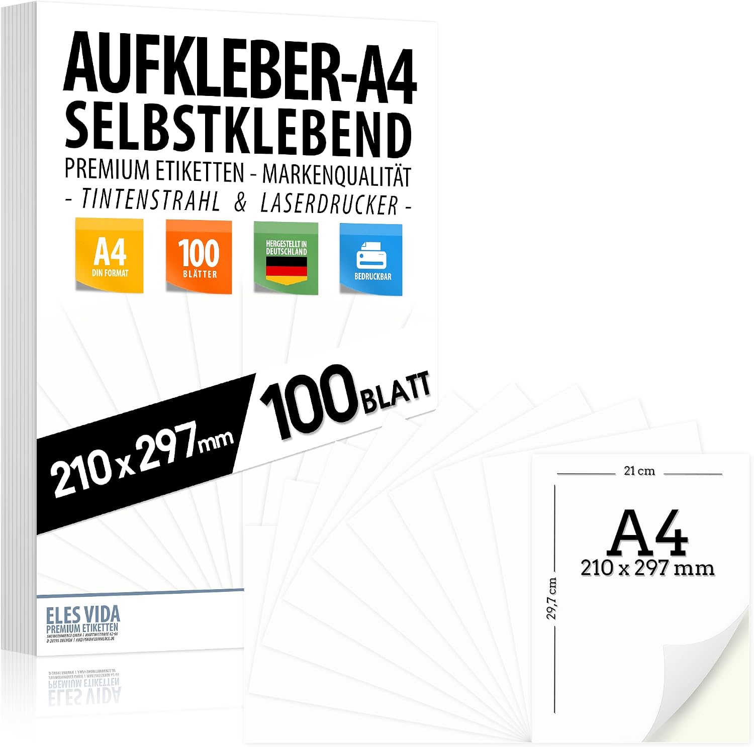 Etiquetas autoadhesivas DIN A4, 210x297 mm, imprimibles universal - 100