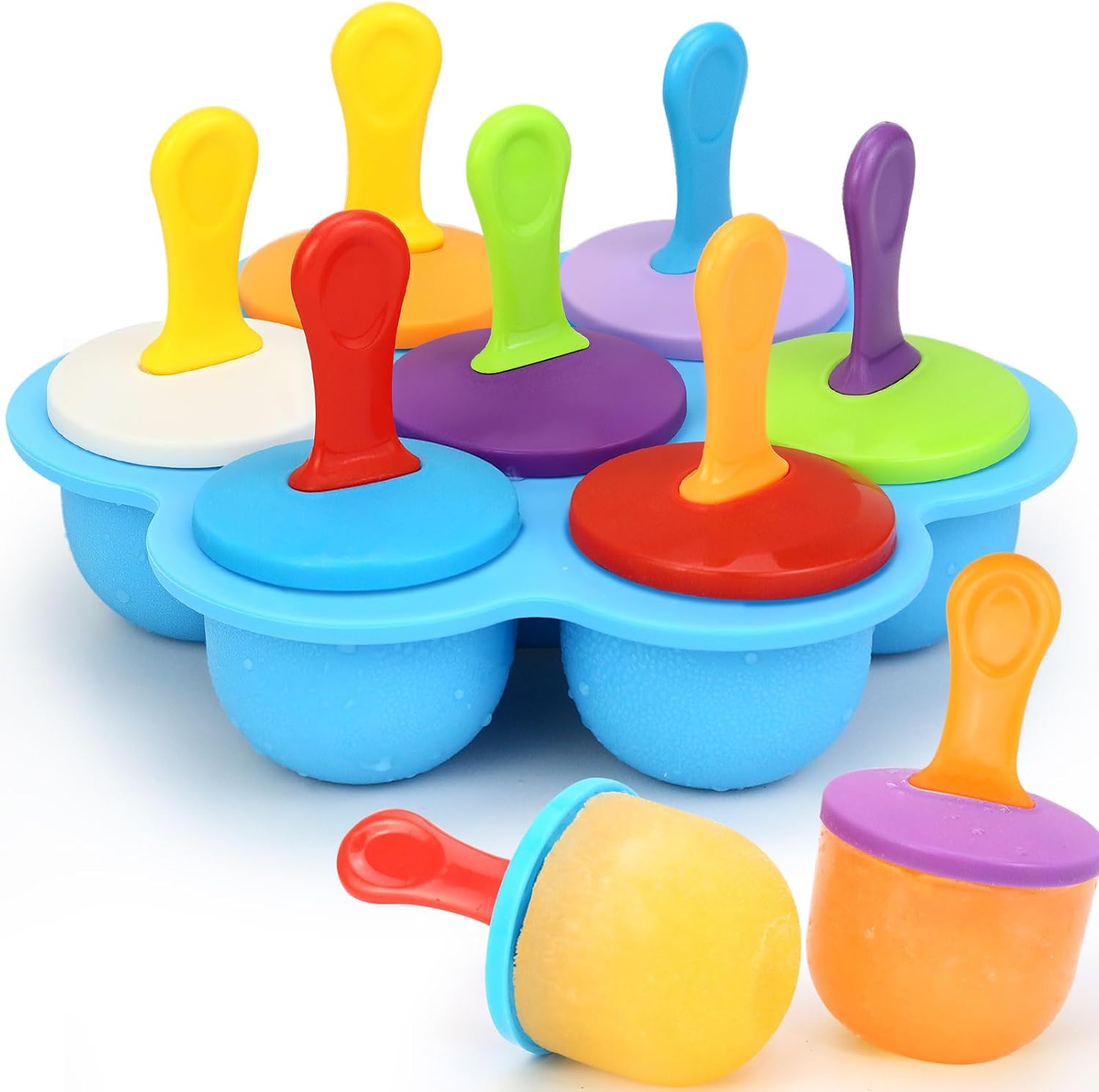 Moldes Helados, 7 Cavidades de Molde Helados Silicona con Palo, Sin BPA