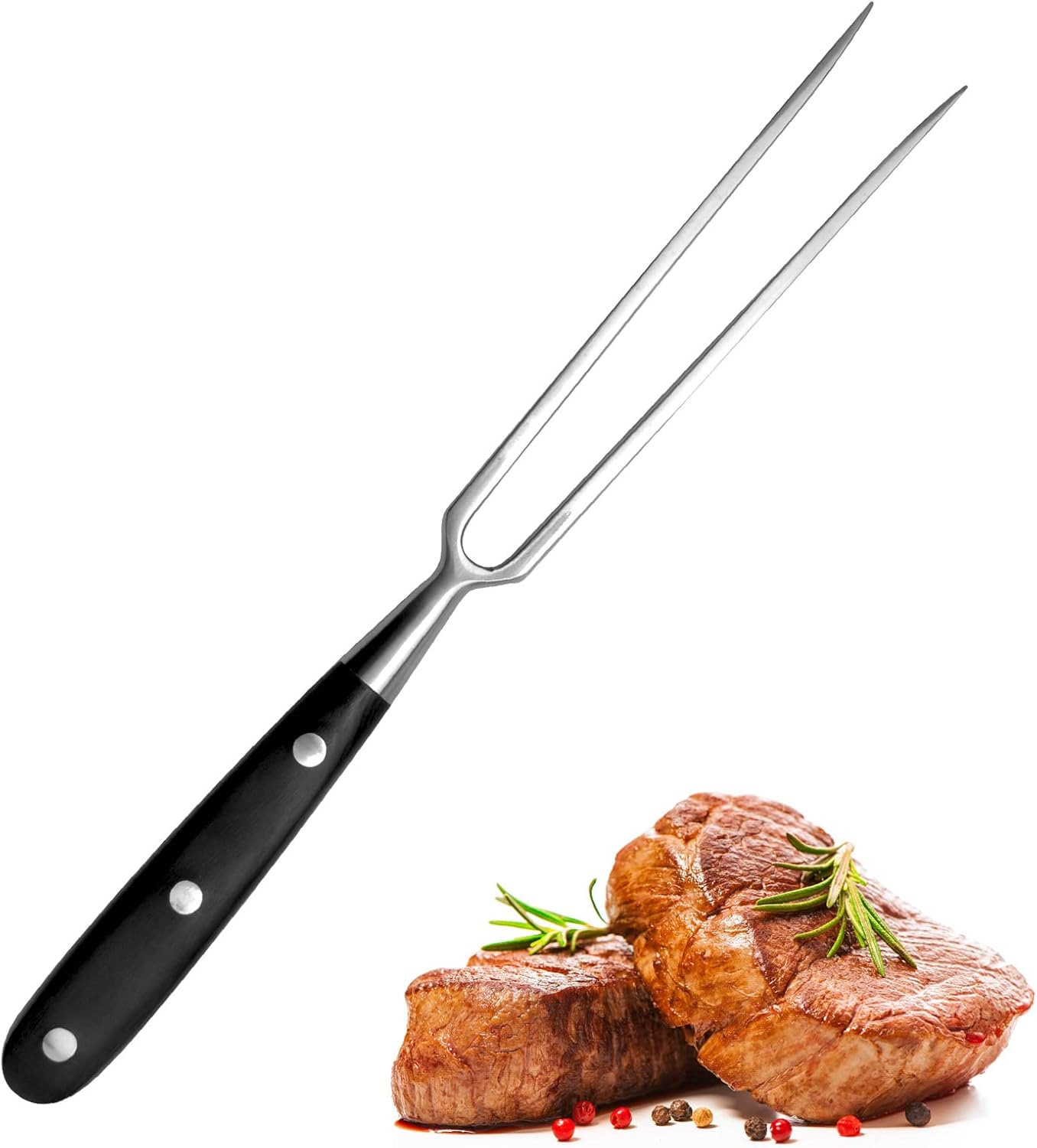 TNSLAND Tenedor para trinchar, Chuleton acero inoxidable, Tenedor de carne de acero inoxidable con mango, 30 cm tenedor de trinchar barbacoa servir cocina para barbacoa, cocina, pavo, asado y cena