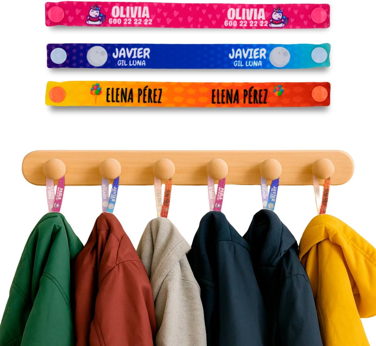 DEREGALOOS. Cintas para Colgar Ropa Infantil sin Coser. Etiquetas de Tela con Nombre Personalizado. Reutilizables y Resistentes. Ideales para Colegio Guardería Mochilas