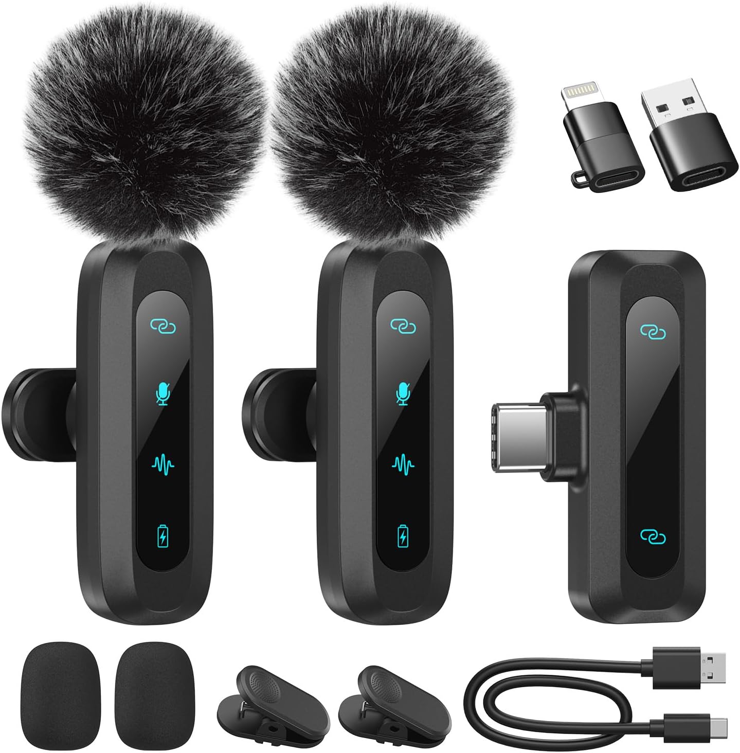 Micrófono Lavalier inalámbrico para iPhone, iPad, teléfono Android, Paquete de 2 Mini micrófonos con reducción de Ruido (2EN1)