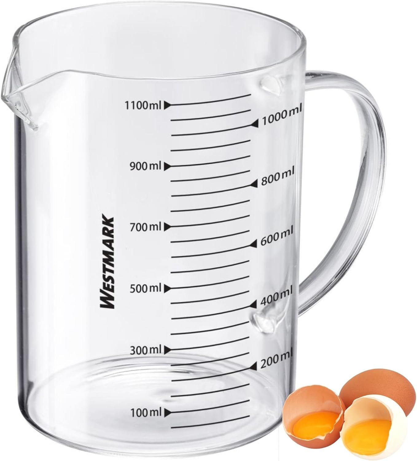 Westmark Jarra Medidora de Vidrio, Para Medir Ingredientes, Segura para Microondas, Resistente al calor, Asa Ergonómica, 1.000 ml