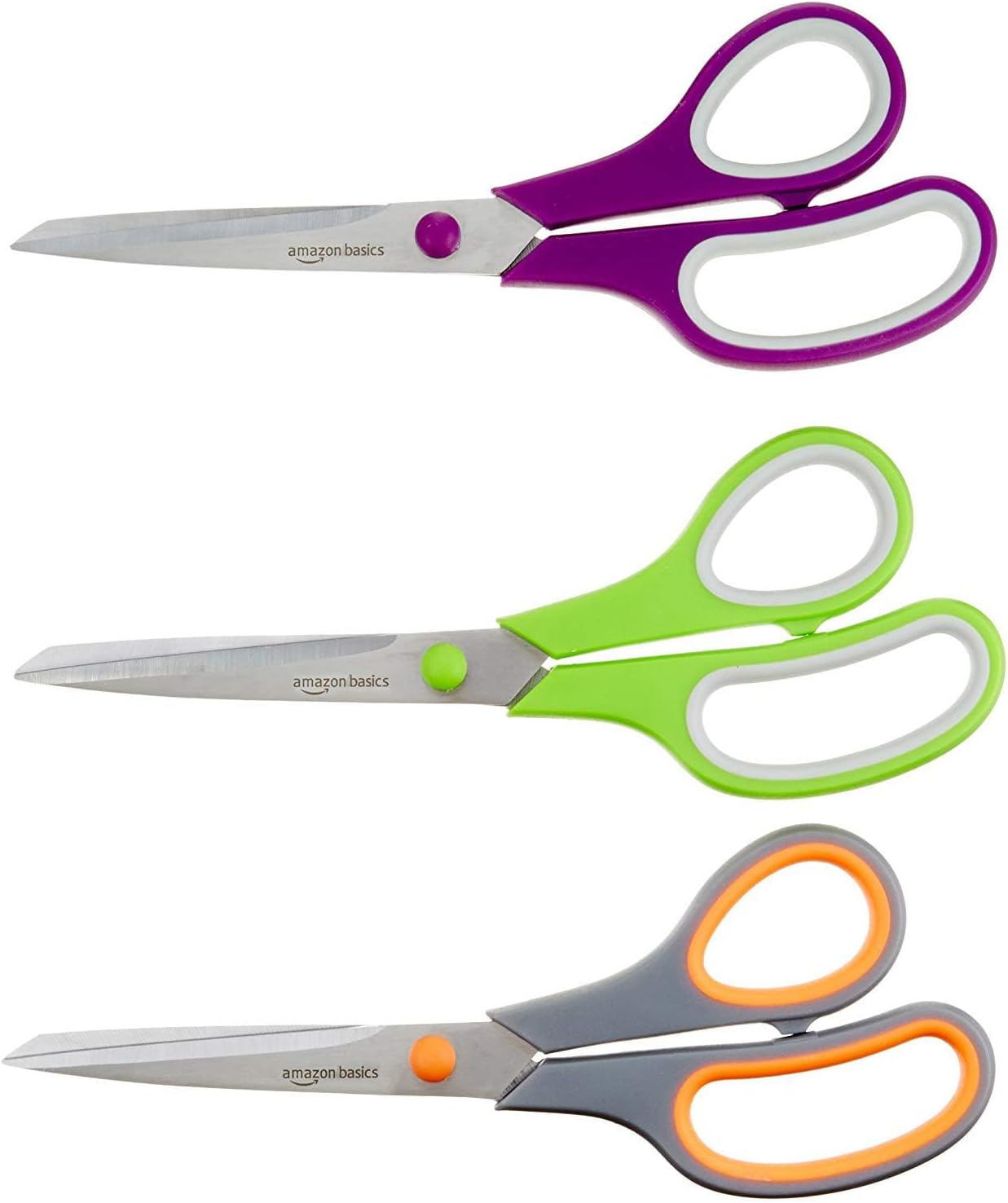 Amazon Basics Tijeras de acero inoxidable, cómodas, multifuncionales, multiusos, recubiertas de PVD, paquete de 2, oficina, hogar, cocina, multicolor