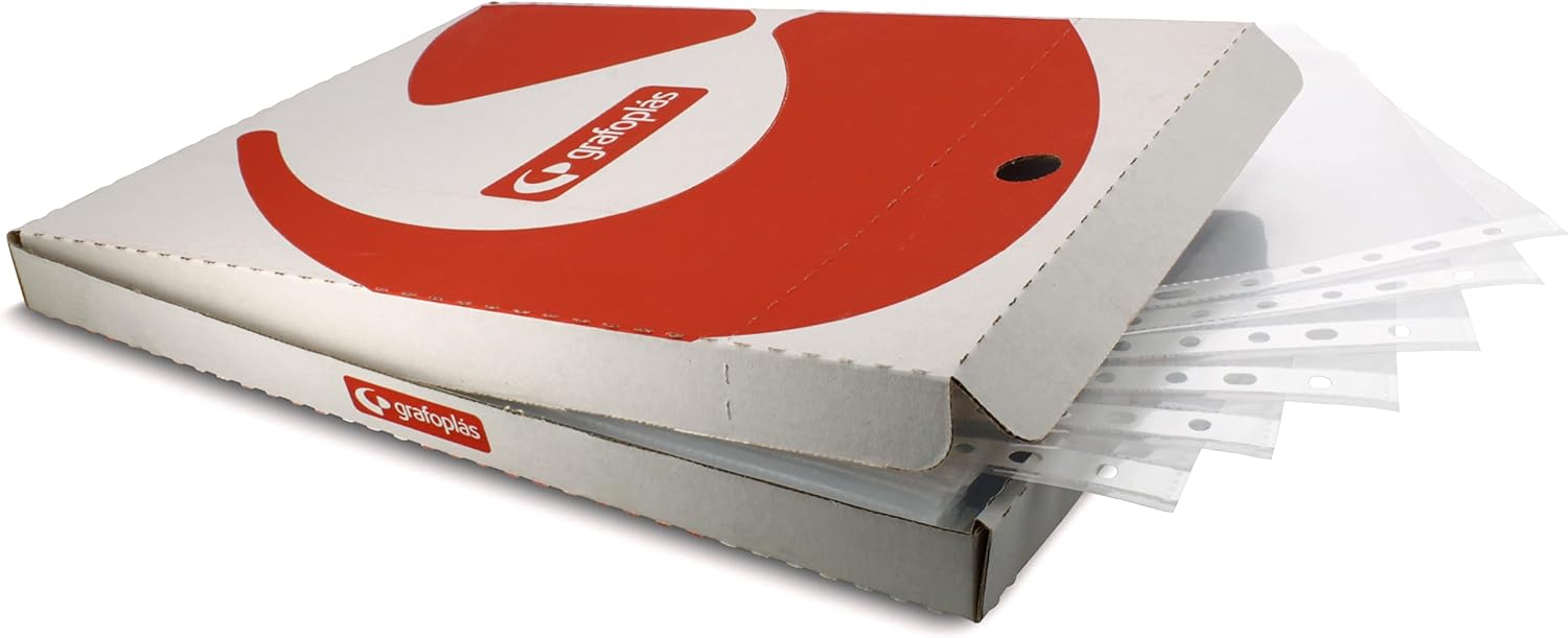 Grafoplas - Caja 100 Fundas Multitaladro A4, Transparente Cristal
