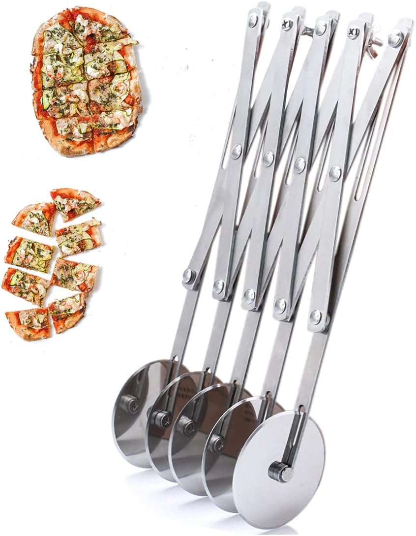 Cortador De Masa De Acero Inoxidable Con 5 Ruedas Cortador De Pizza Y Pastas Lateral Para ReposteríA Cortapizzas Con Asa Para Hornear, PasteleríA, Pan (5 Wheel)