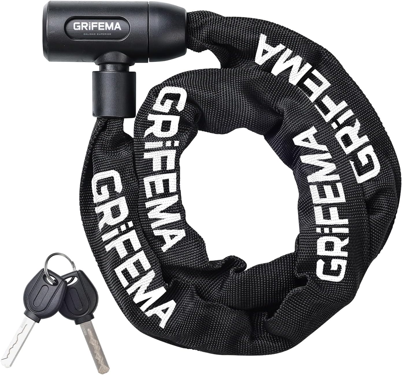 GRIFEMA GA1201-12 Candado de Bicicleta Antirrobo con Llave, Candado de Cadena para Bicicletas, Motos, Scooters, 120cm, Negro