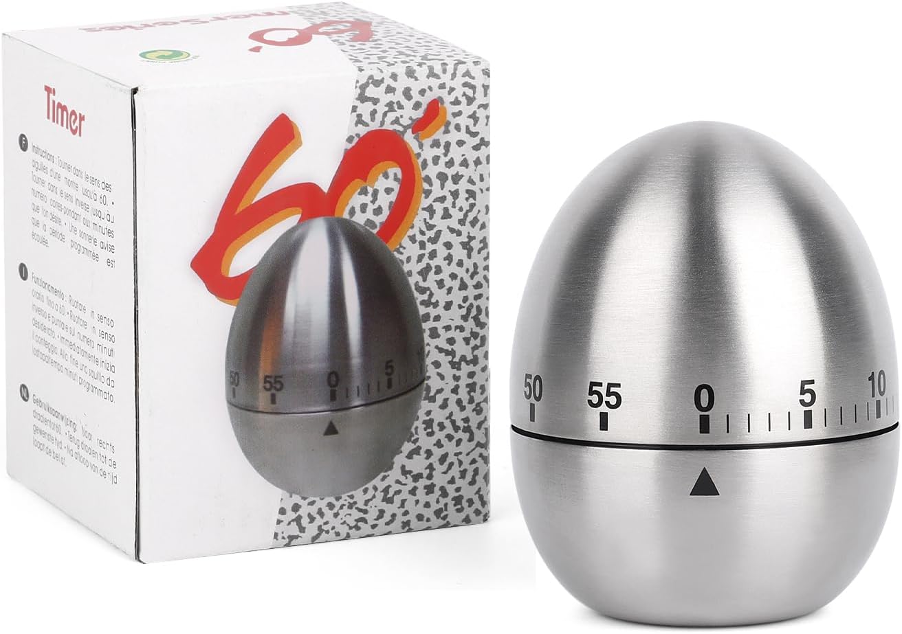 VMUTGA Temporizador de Cocina, Temporizador Mecánico de Cocina, Inoxidable, hasta 55 Minutos, Plata