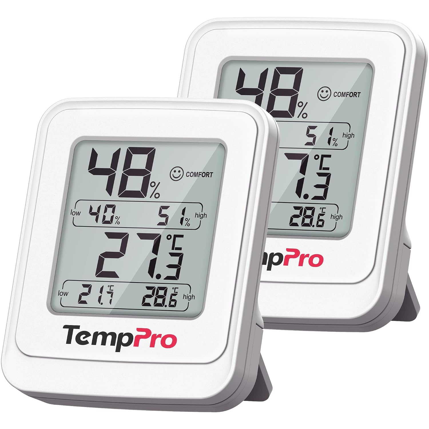 TempPro TP150 Termohigrómetro digital, fácil de leer, 2 piezas