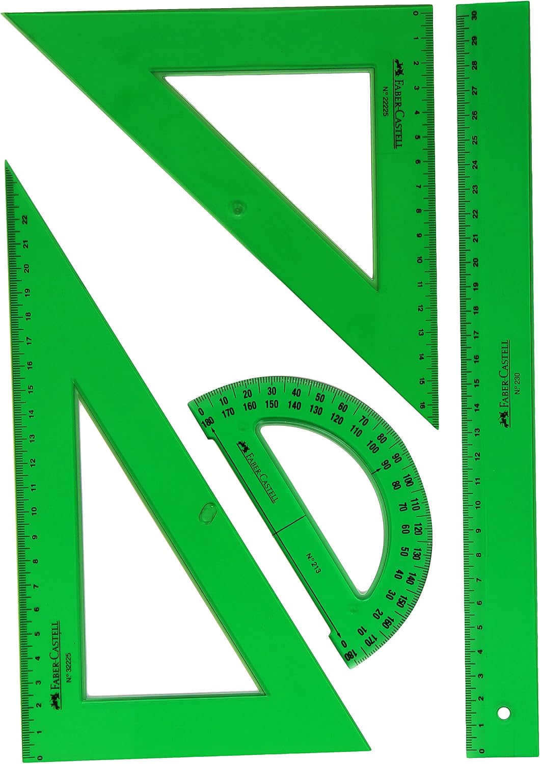 Faber-Castell 66021 - Pack Escolar - Escuadra - Cartabón - Regla - Semicírculo - Color Verde