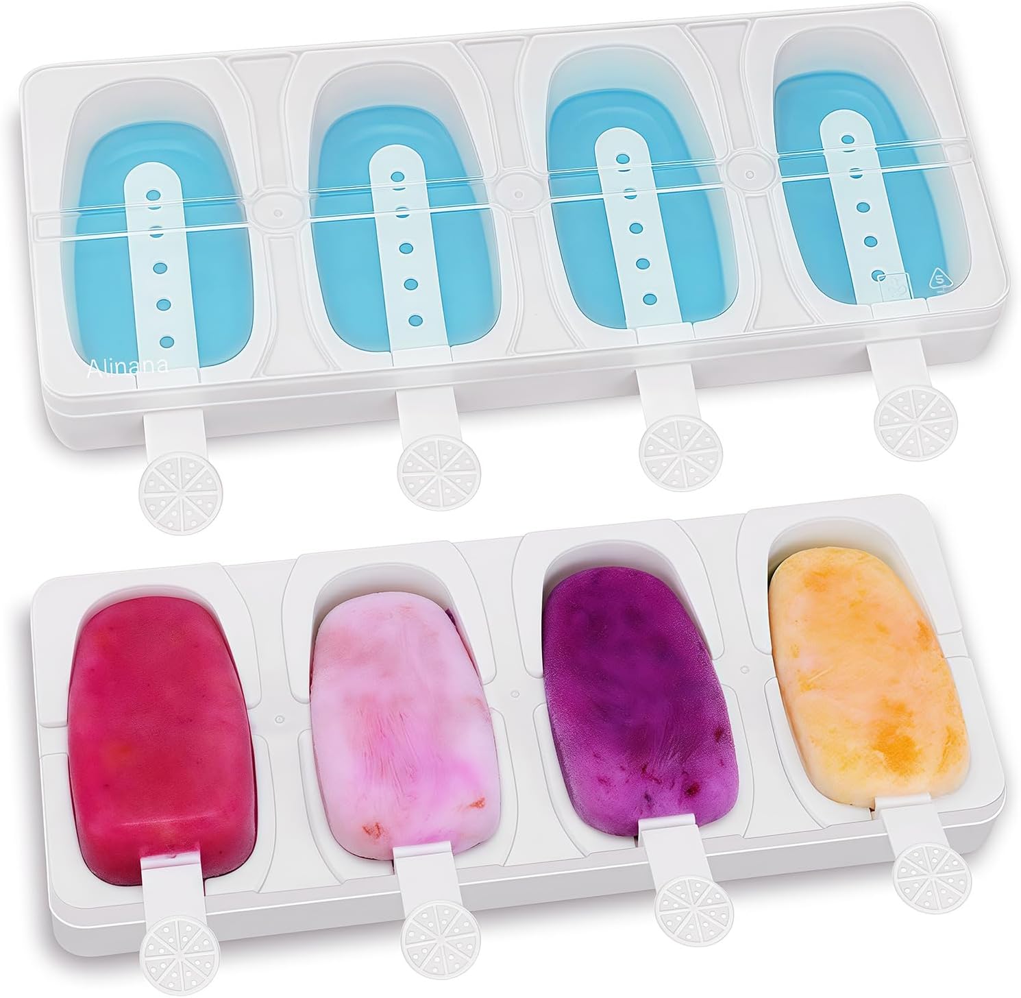 Pack de 2 Moldes de Helados de Silicona, Molde Helado con Palitos Sin BPA