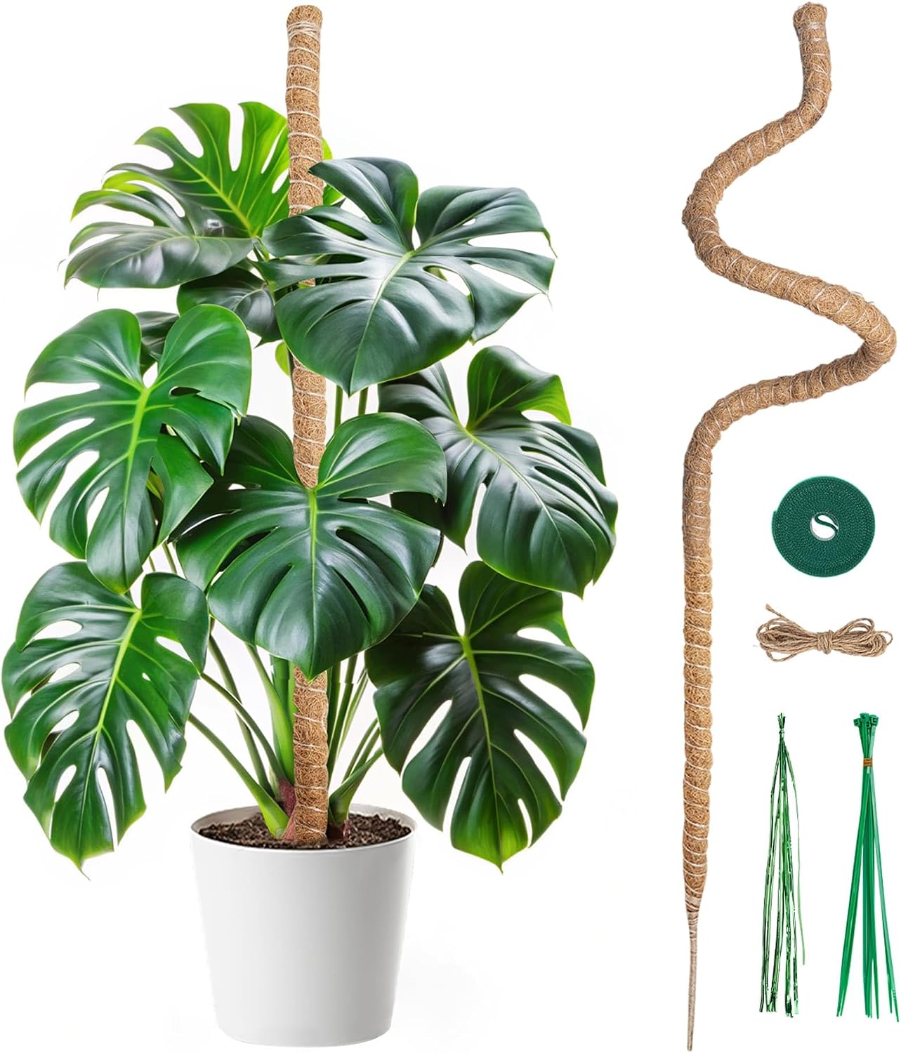 Mcbazel Tutor de Plantas Trepadoras sobre Estaca de Planta, 160 cm Soporte de Planta, Tutor de Coco, Ancho de 7 mm, Plegable, Poste de Crecimiento de Plantas Trepadoras para Plantas Monstera/Jardín