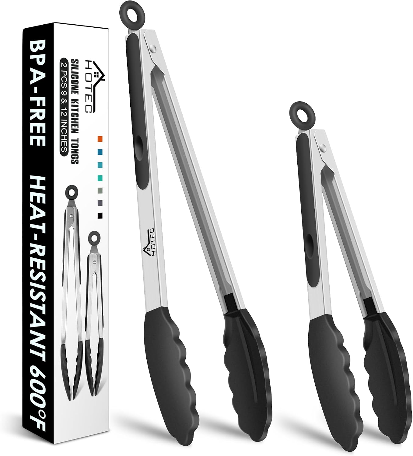 HOTEC Pinzas de cocina de acero inoxidable premium con puntas de silicona Juego de pinzas para barbacoa de 2-23 cm y 30,5 cm