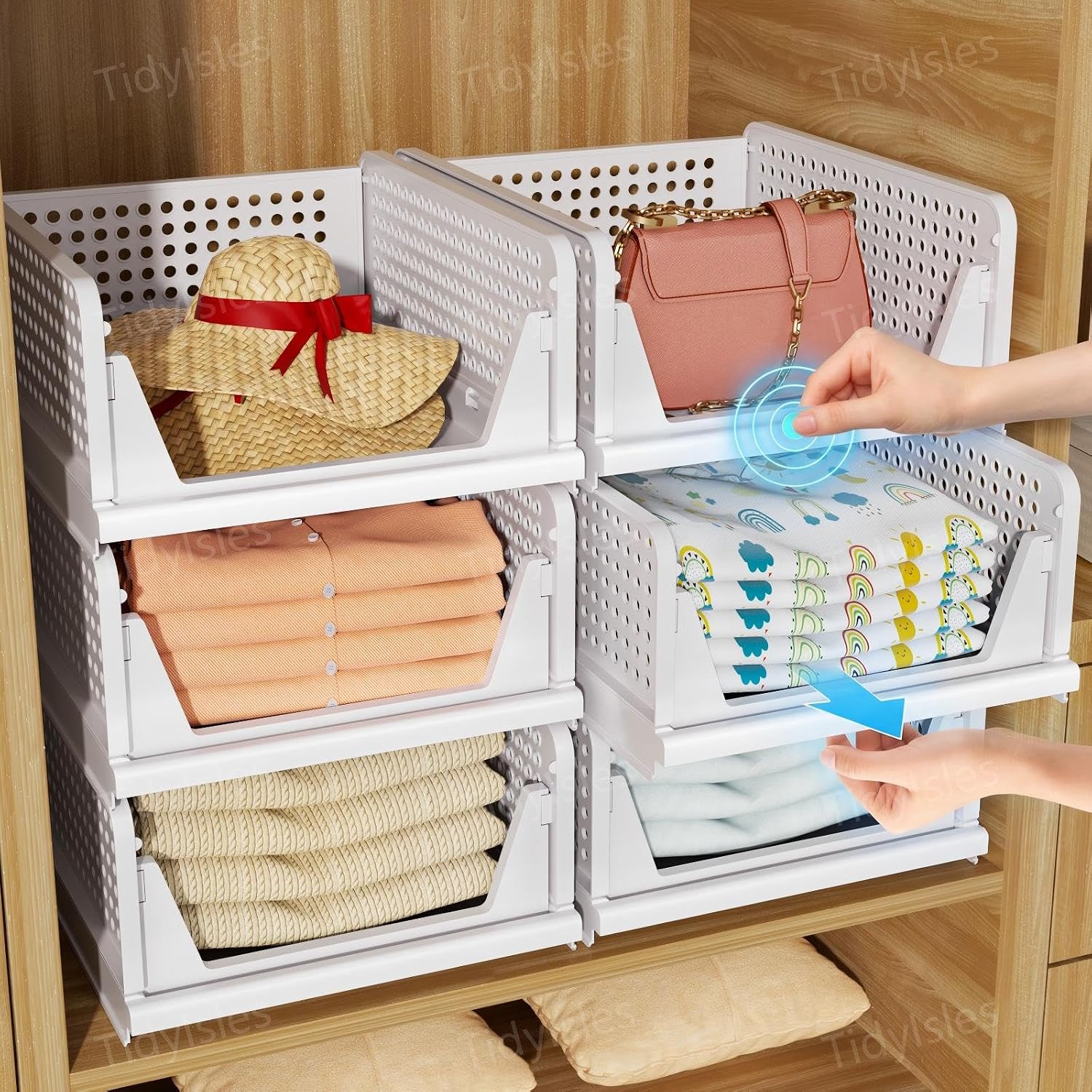 TidyIsles Organizador Armario Plegables y Apilables, Cajonera Organizadores de Plastico y Separadores, Plástico de Ropa Almacenamiento y Organización para Dormitorio y Baño, Blanco