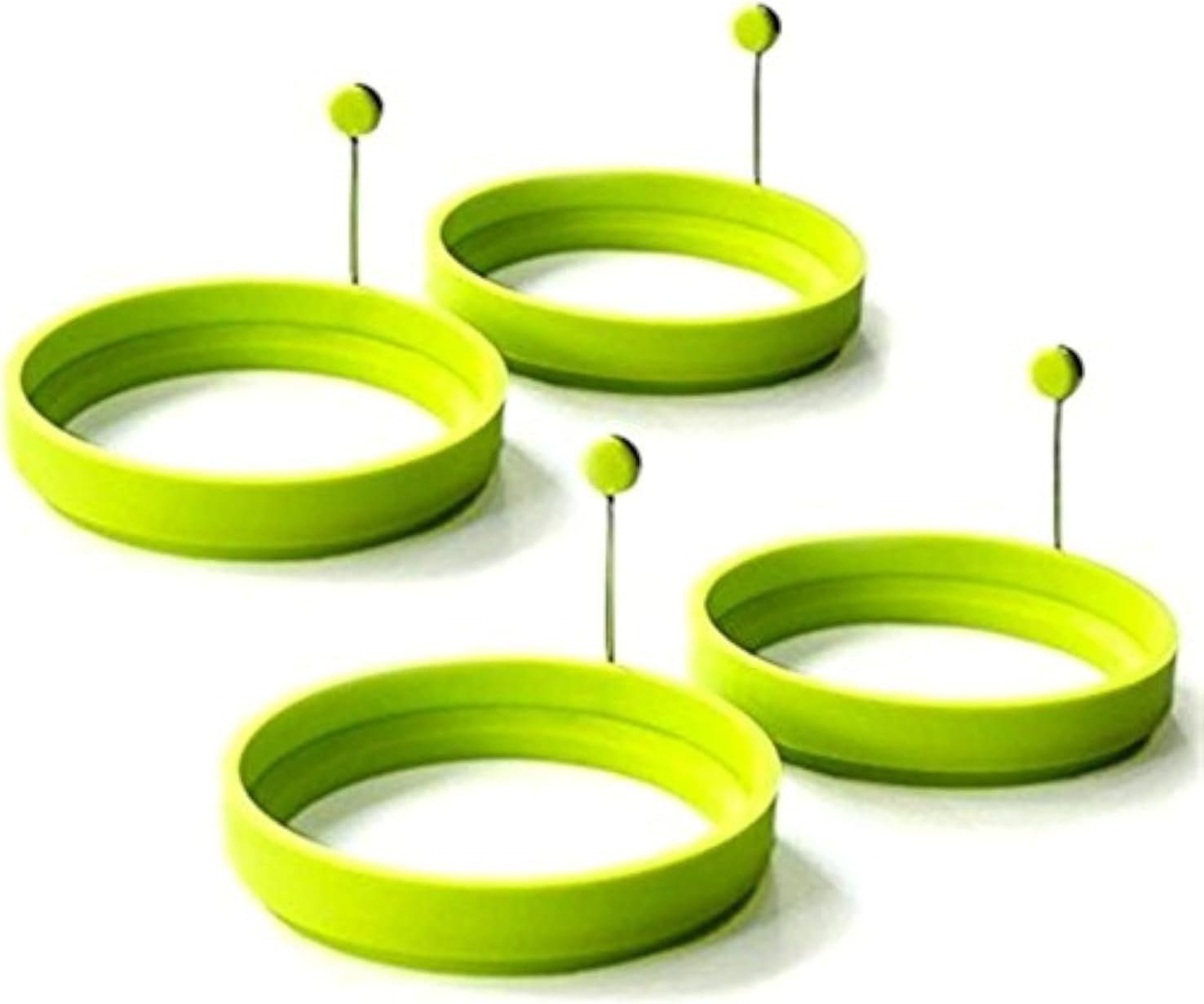 Juego de 4 Anillos de Silicona para Huevos, Moldes para Panqueques Antiadherentes, Bandeja para Hornear Redonda con Asa para Freír (Verde)