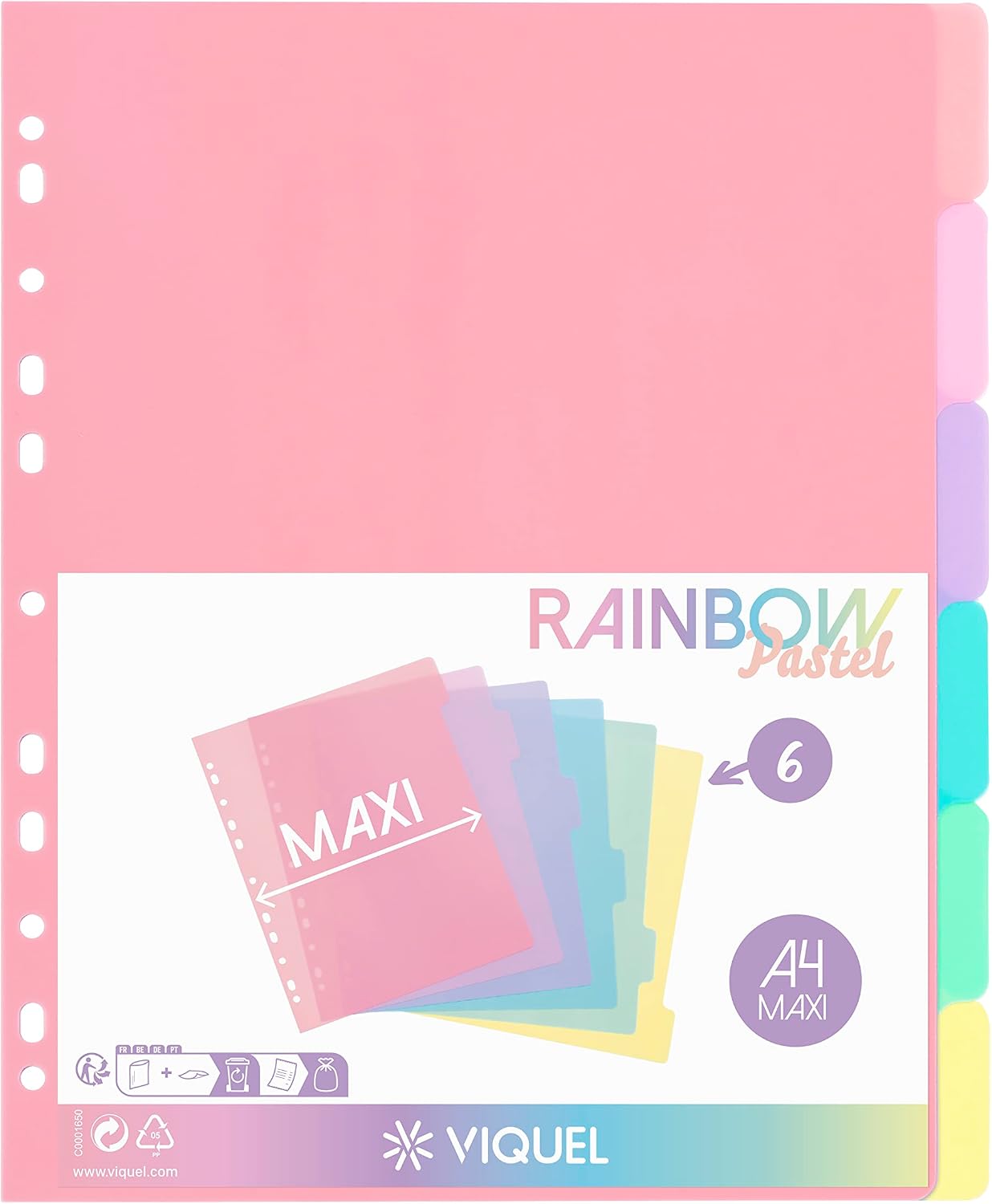 Viquel Rainbow Pastel - Juego de 6 separadores de plástico (24,5 x 30,5 cm), diseño de arco iris Pastel, color pastel