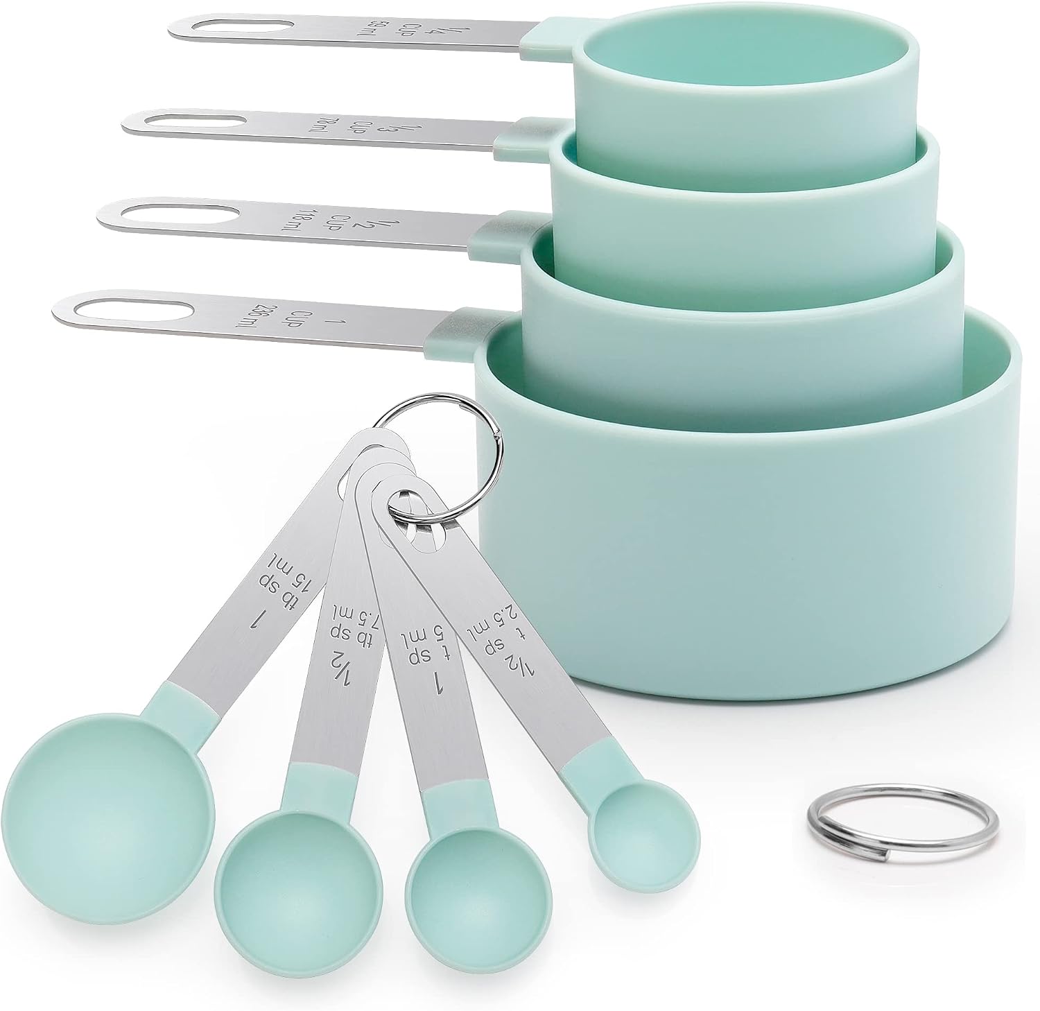 Juego de 8 tazas medidoras y cucharas con mango de acero inoxidable, herramienta de medición de líquidos y sólidos, accesorios de repostería y utensilios de cocina