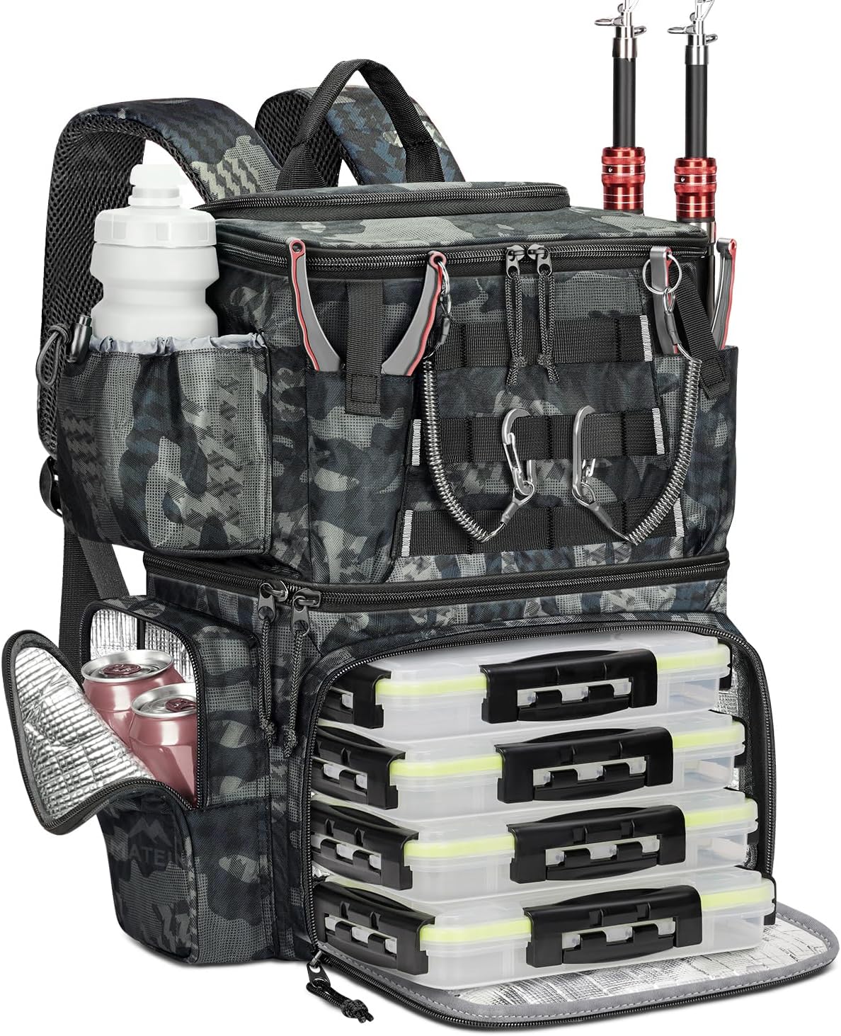 MATEIN Mochila Pesca con 4 Cajas de Aparejos, Mochila de Pesca Impermeable