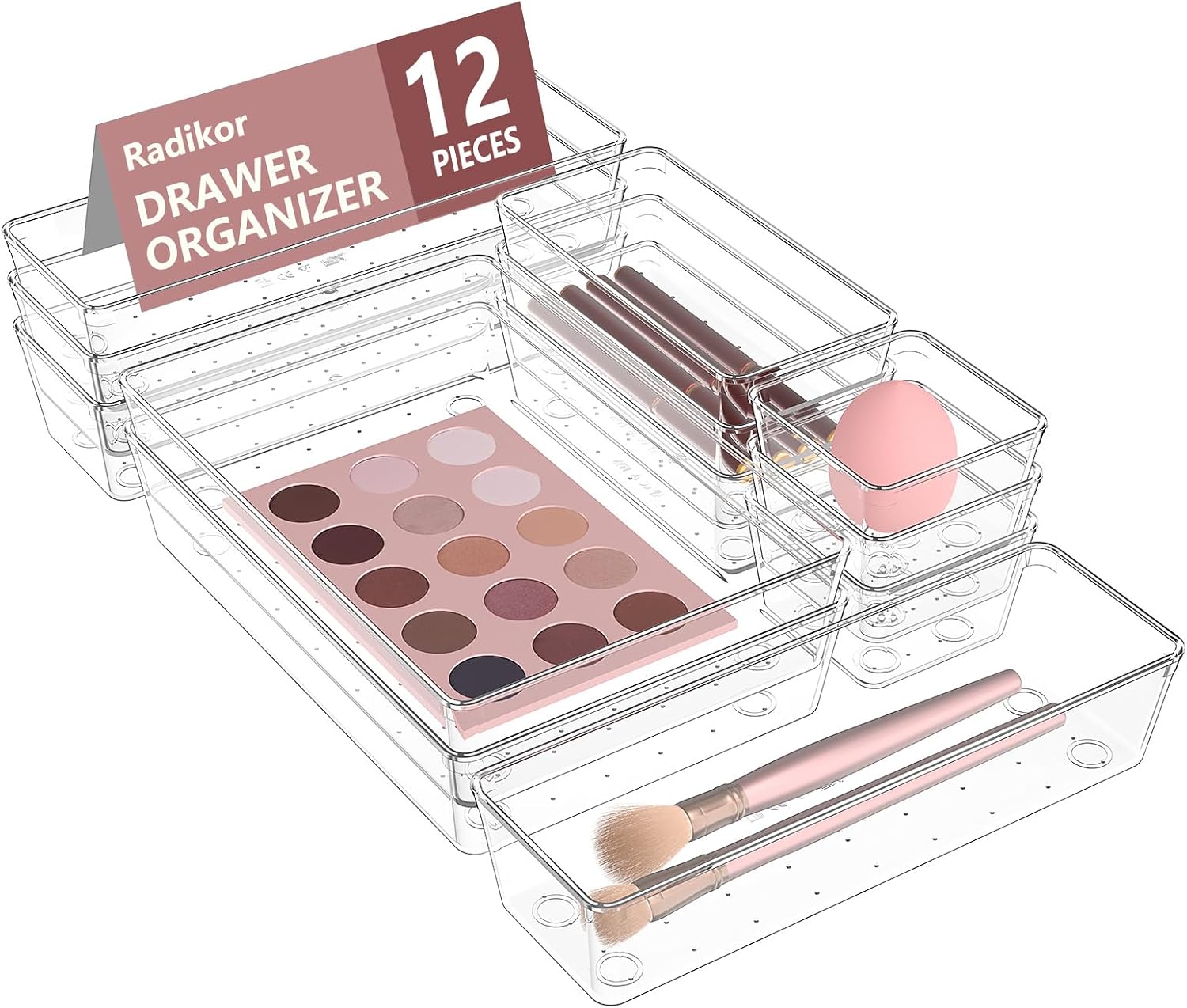 Organizadores de Cajones 12 Piezas, Organizador Maquillaje 4 Tamaños