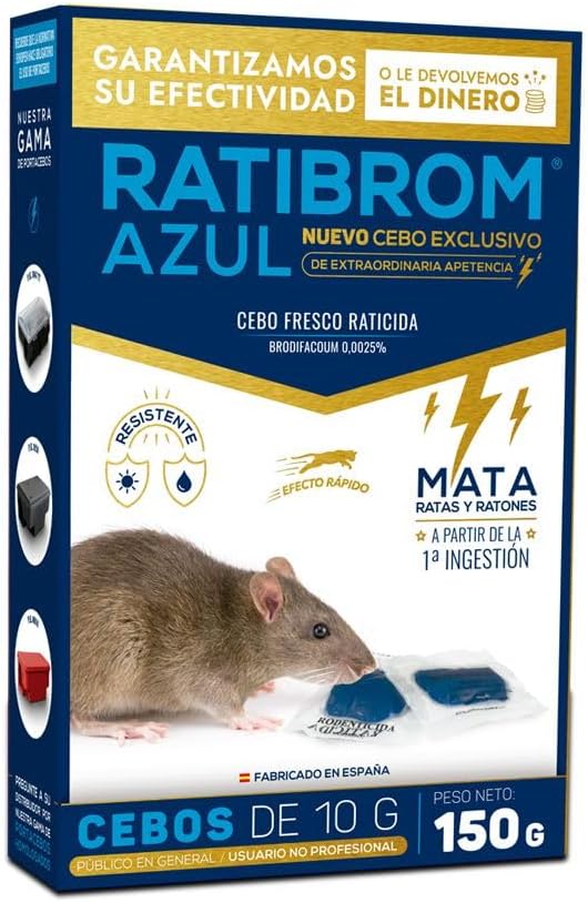 Ratibrom Azul Cebo Fresco 150gr - Impex Europa. Eficaz contra Ratas y Ratones. Listo para Usar