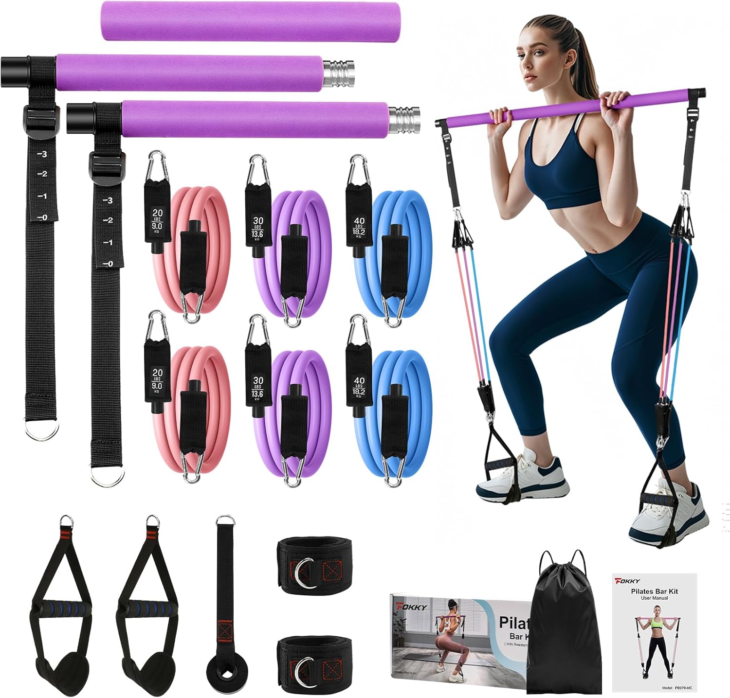 Fokky Gomas Elasticas Musculacion 150LBS, 5 Niveles de Bandas Elasticas