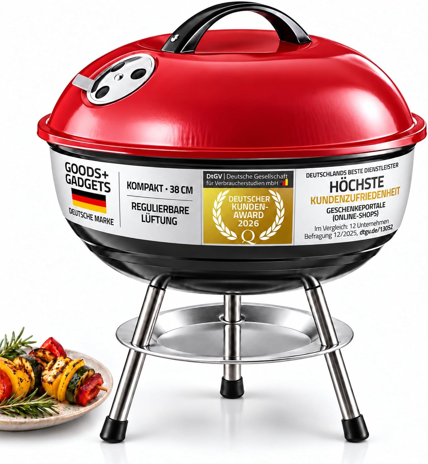 GOODS+GADGETS® Barbacoa Kettle de Carbón 38 cm - Parrilla Compacta