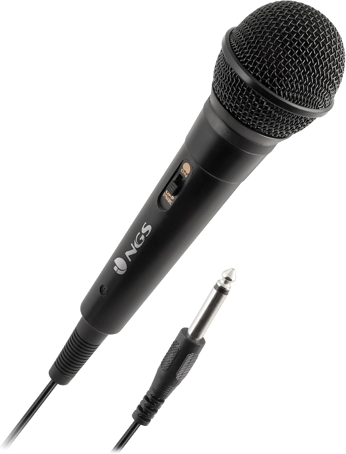 NGS Singer Fire – Micrófono Dinámico Vocal con Cable de 3 Metros, Conector Jack 6,3 mm, Botón On/Off, para Karaoke, Actuaciones en Directo y Grabaciones