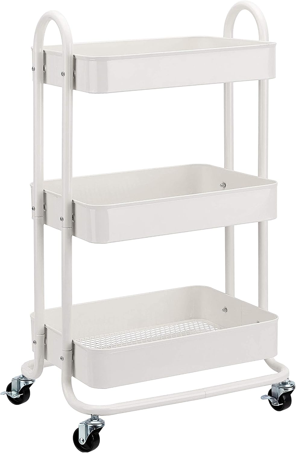 Amazon Basics Carrito de cocina o multiuso de tres niveles con ruedas en verde menta