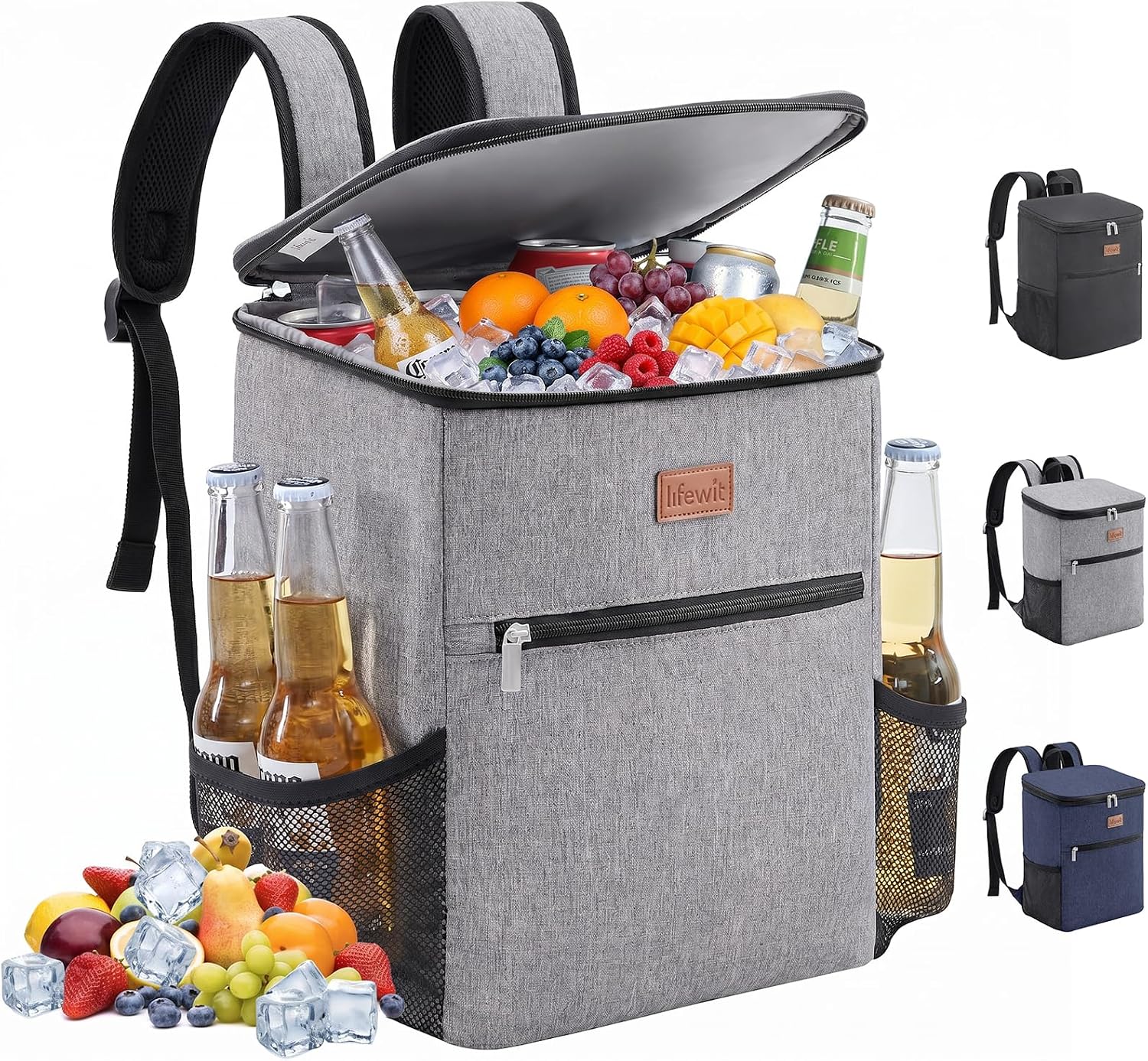 Lifewit Mochila Nevera 24L (30 Latas), Mochilas Neveras Portatil Isotermica, Bolsa Termica Porta Alimentos Impermeable, Cooler Bag para Playa, Picnic, Camping, Viaje, Trabajo, Gris