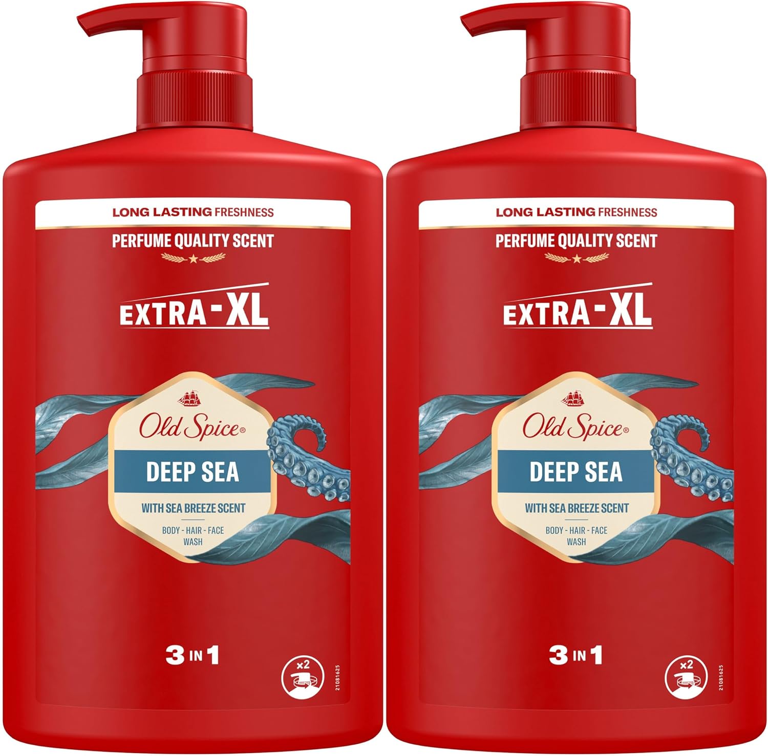 Old Spice Deep Sea Gel De Ducha Y Champú Para Hombres 2x1000ml, Gel Para Cara, Cuerpo Y Pelo 3 En 1 Multiusos, Frescura Duradera, Fragancia Excepcional, Limpieza Profunda