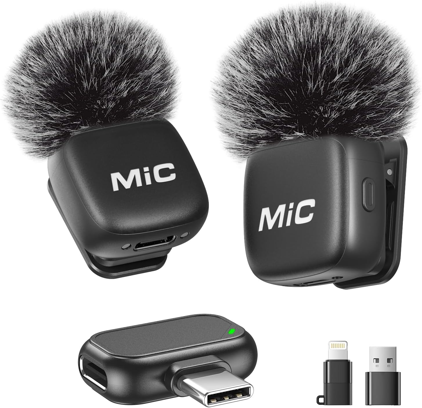 Micrófono Lavalier Inalámbrico para iPhone, Android y iPad, 2 Pack | Plug & Play · Sonido Reducción Inteligente de Ruido · Compatible con USB-C, Lightning y USB-A