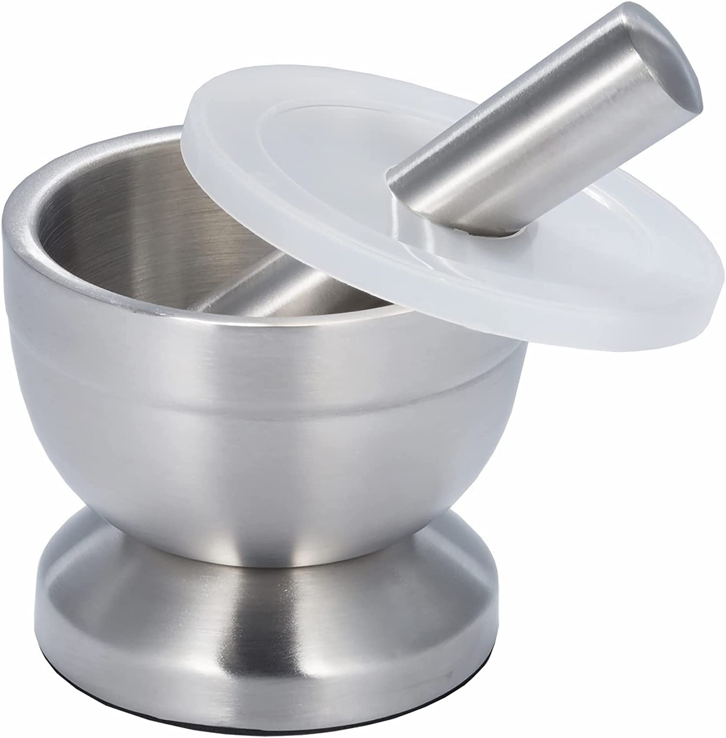 Molino de Mortero de Acero Inoxidable con Pistón Apto para Alimentos Pestle and Mortar de Acero Inoxidable, 10 cm (3.9") de Diámetro