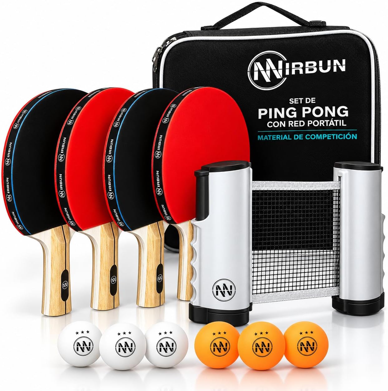 Set Ping Pong Con Red Extensible - Palas Profesionales - Pelotas 3 Estrellas - Red Ajustable Para Mesa - Set Portátil