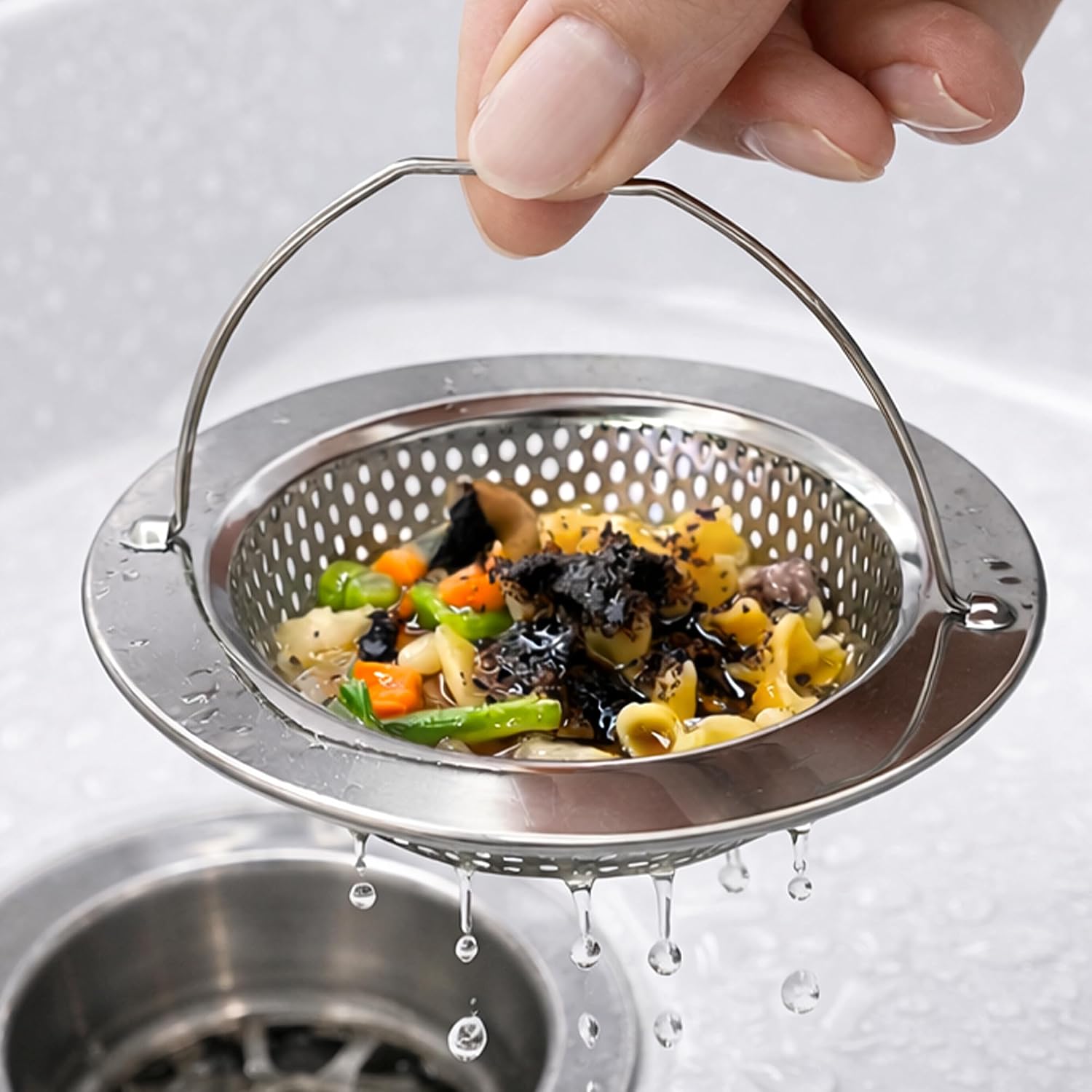 MINISMUS Colador Fregadero Acero INOX, Rejilla con Asa, 8–10,5 cm, Pack 2