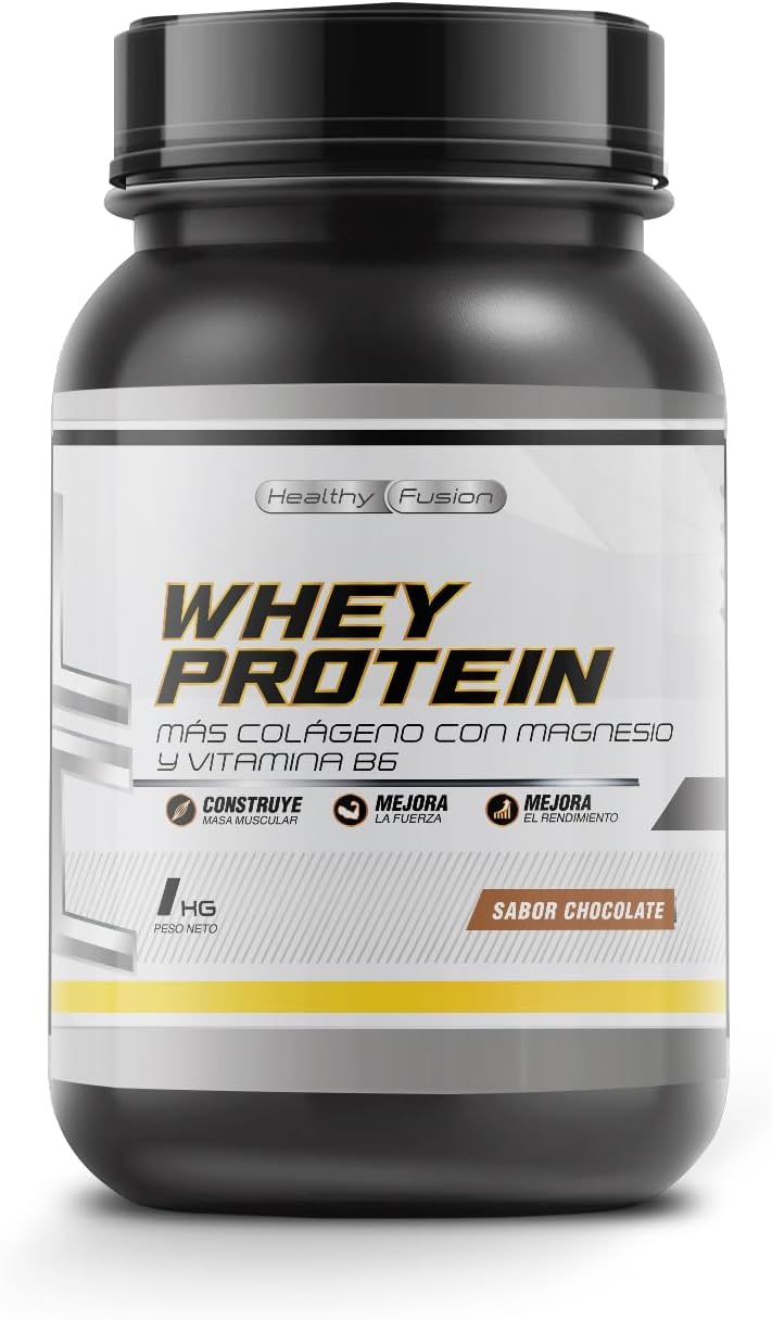 Whey Protein 1KG | 43g Proteína/dosis | Proteína en polvo, BCAA, Glutamina, Colágeno, Magnesio y Vitamina B6 | Aumenta Masa Muscular, Fuerza, Recuperación | Alta Disolución, Fácil Digestión Chocolate