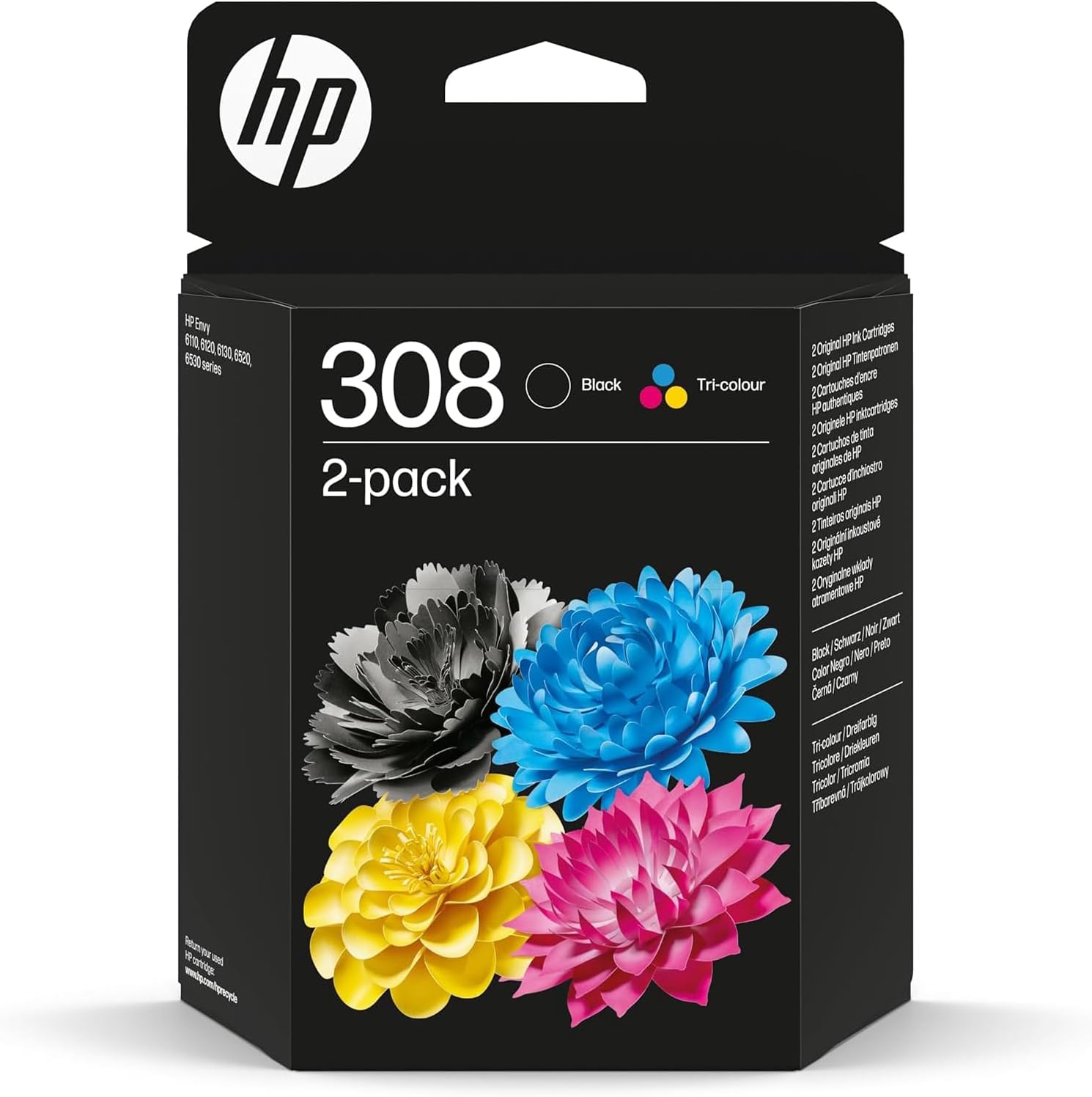 HP 308 Negro y Tricolor, Pack de 2 Cartuchos de Tinta Originales