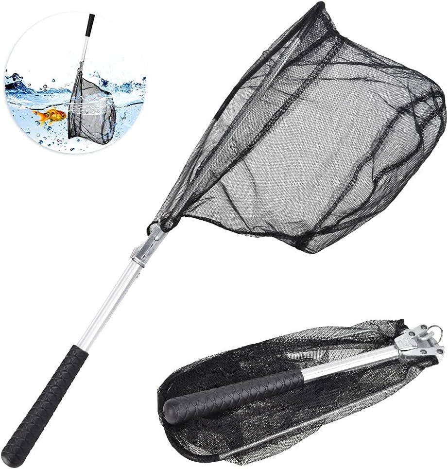LYTIVAGEN Red de Pesca Triangular Telescópica Plegable Con Mango Antideslizante y Malla Metálica Para Peces, Camarones y Sardinas