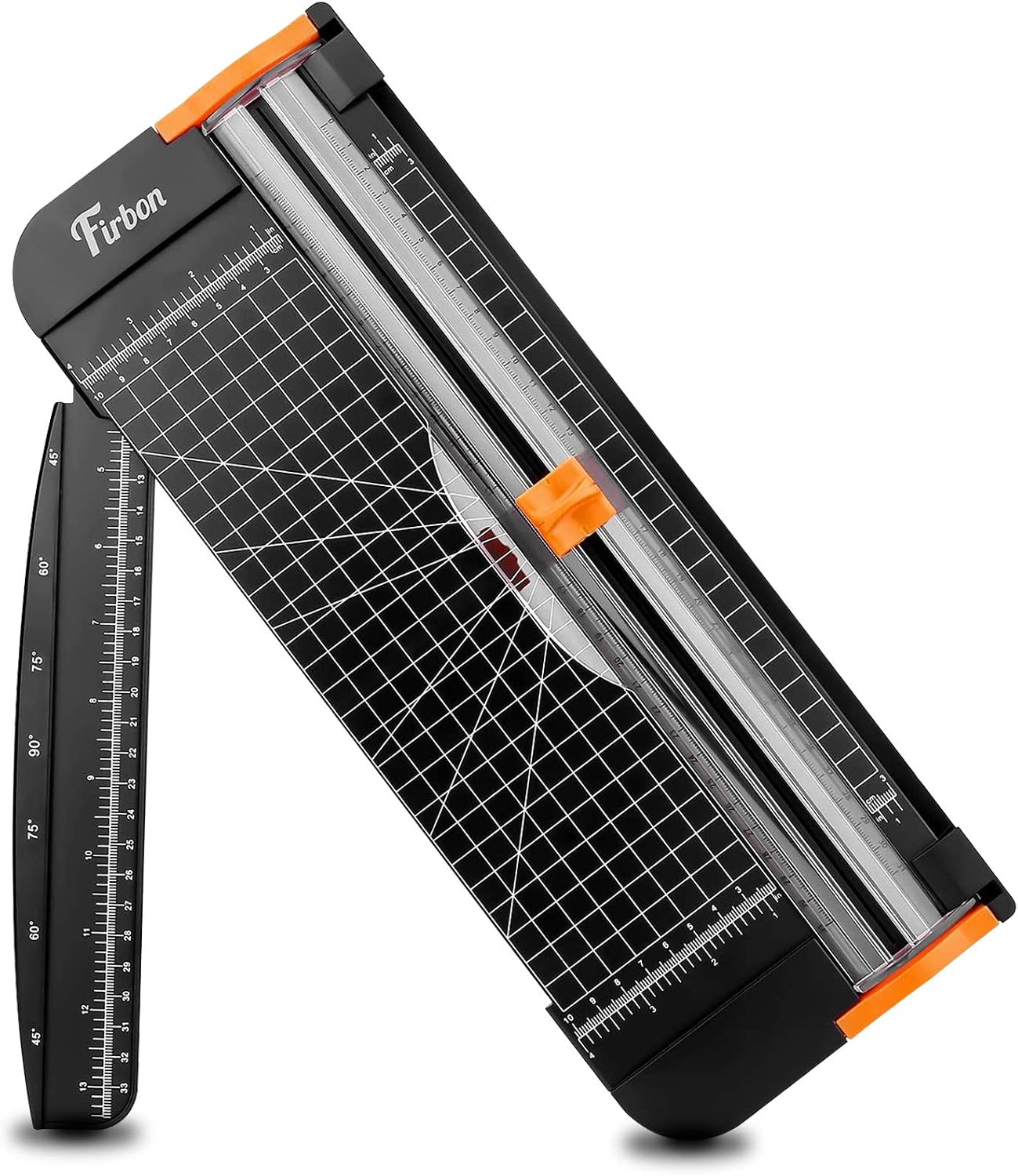 Firbon Guillotina de Papel A4, 12 inch Titanio Cortador de Papel Automático de Seguridad Salvaguardar, Corte de Rejilla y ángulo con Regla de Extension, para Papel, Fotos, Cupones y Etiquetas(Negro)