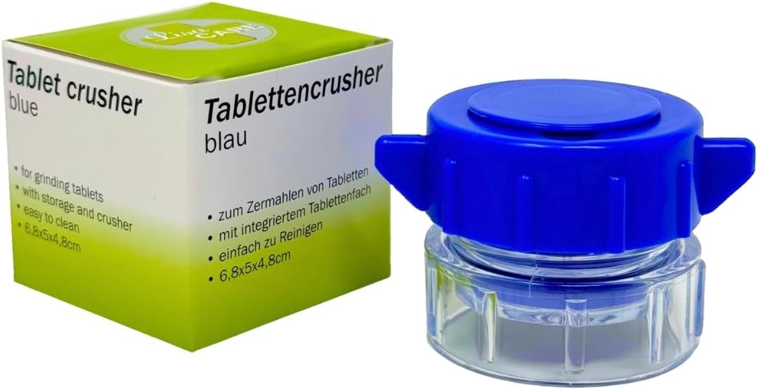 LisaCare - Triturador de pastillas giratorio, pastillas pequeñas en la tapa, mortero de ayuda cotidiana para moler medicamentos