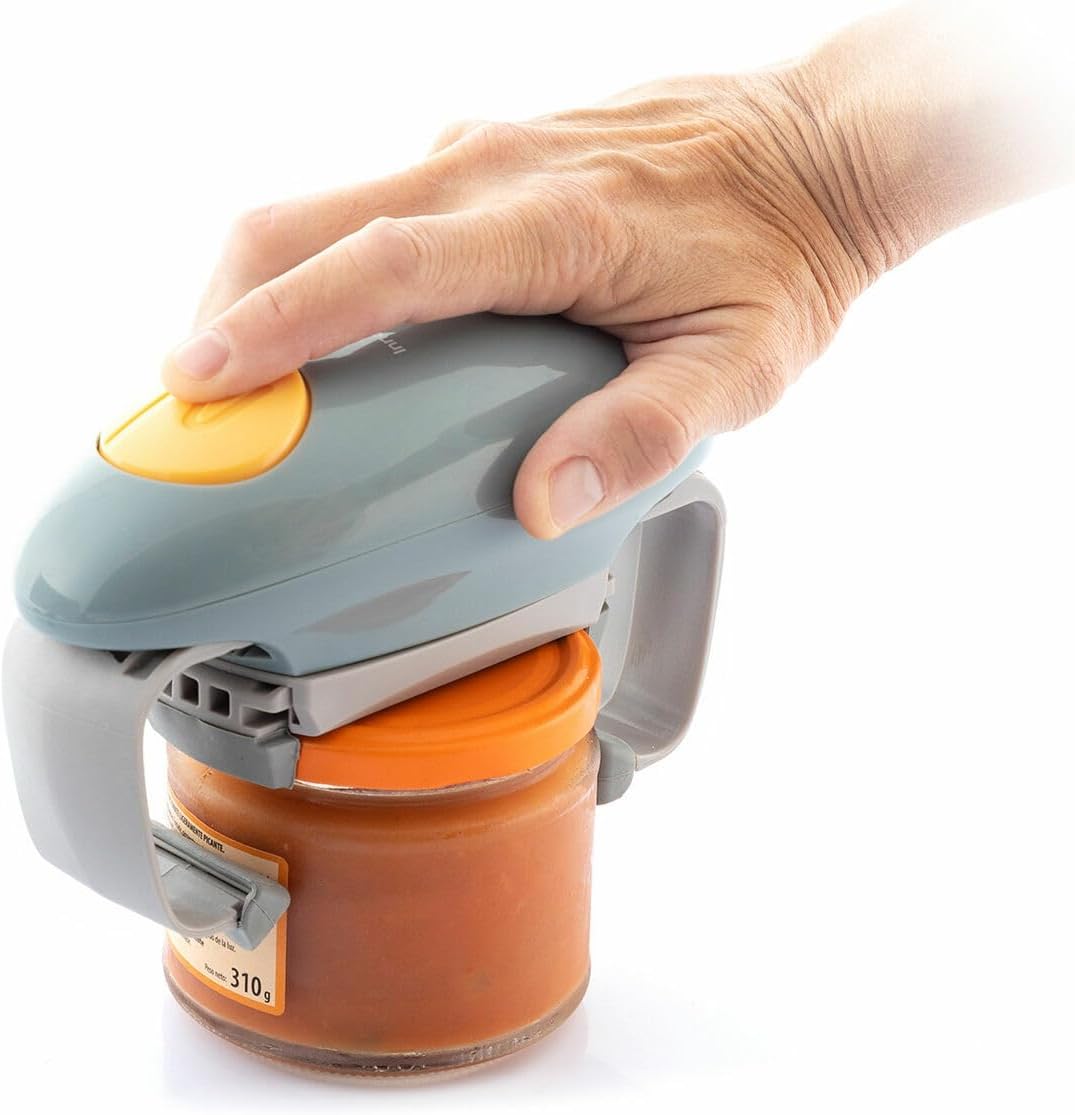 InnovaGoods® Abridor de tarros eléctrico Lloucan, Abridor de botes, accesorio de cocina, abrelatas automático para nuevos frascos sellados, abrelatas de manos libres menos esfuerzo para abrir (Gris)