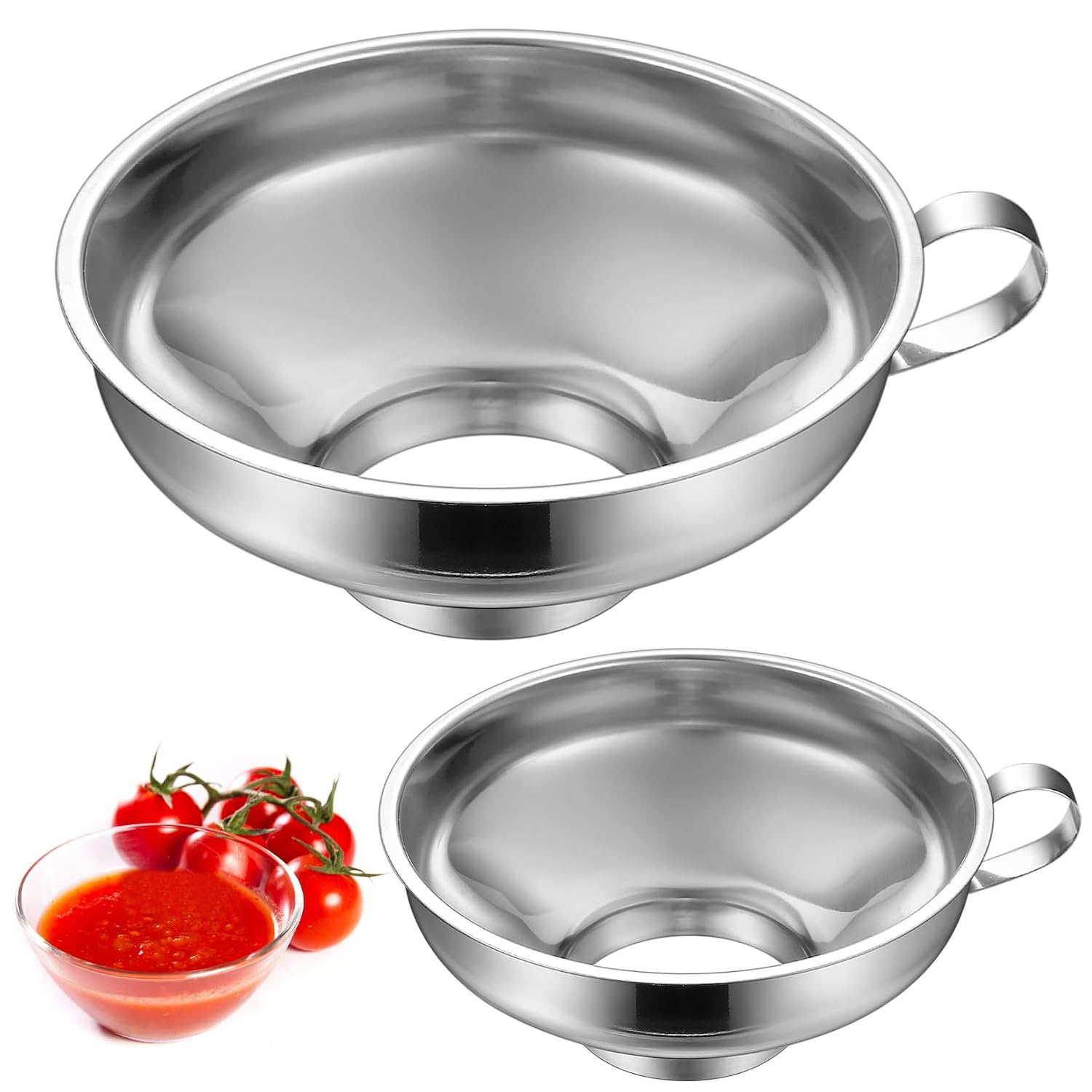 Juego de 2 Embudos de Acero Inoxidable, Embudo para Conservas y Mermeladas, Embudos con Apertura Ancha y Estrecha, Embudos de Cocina para Frascos y Botellas