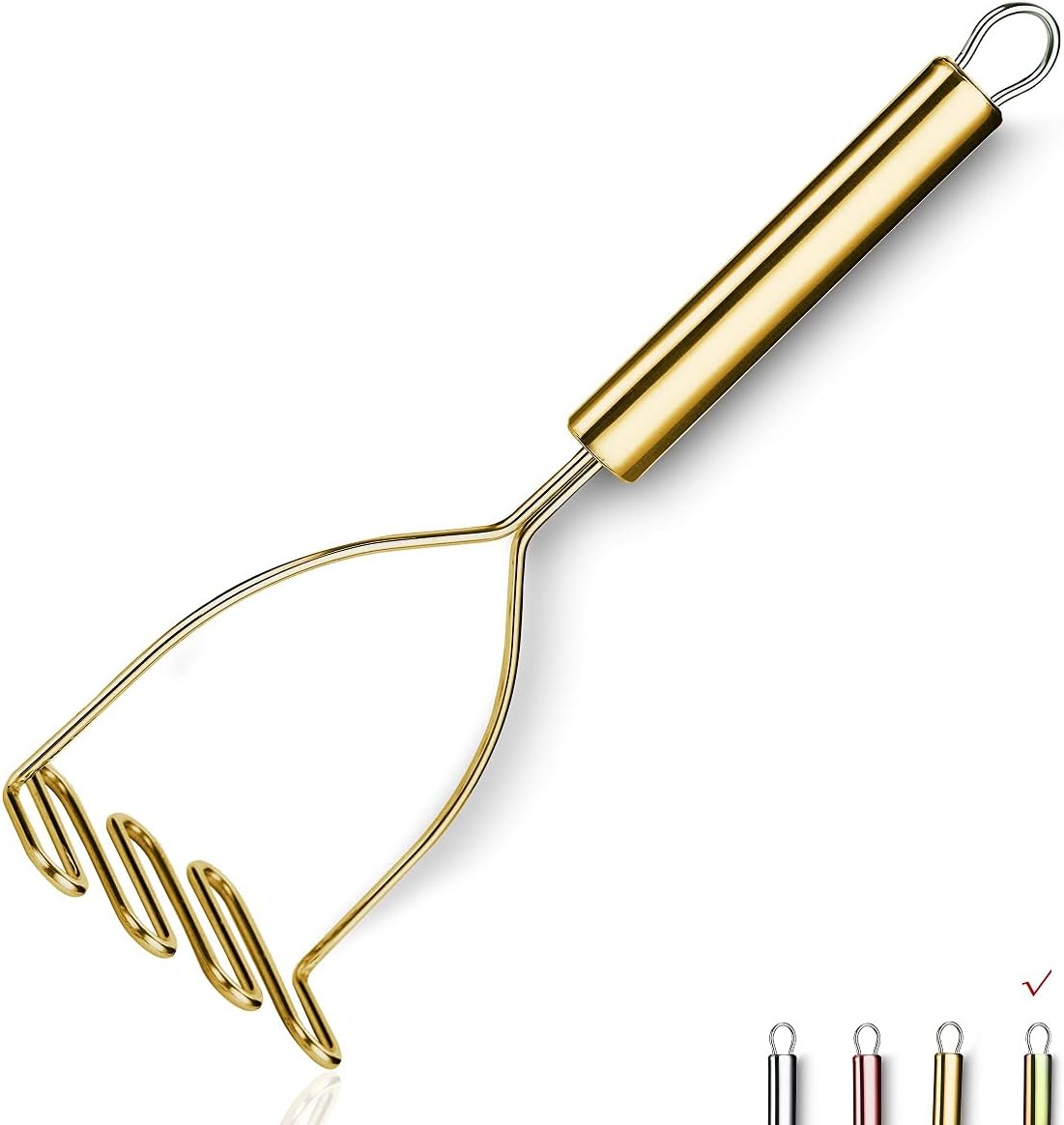 Homquen Prensador de patatas, acero inoxidable resistente de metal con pulido de espejo, utensilio triturador de alimentos, triturador de mano, puré de verduras, frutas, apto para lavavajillas (9.6