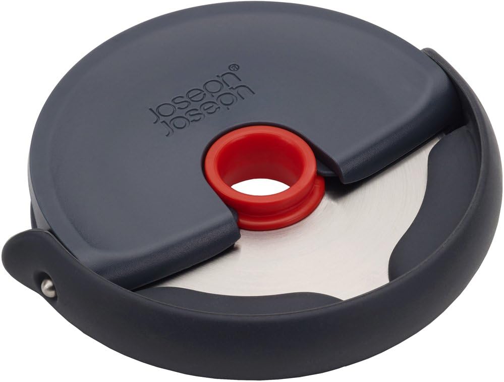 Joseph Joseph Disc Cortador de Pizza Easy-Clean Rueda Cortadora Compacta, Cuchilla de Acero Inoxidable, Gris/Rojo