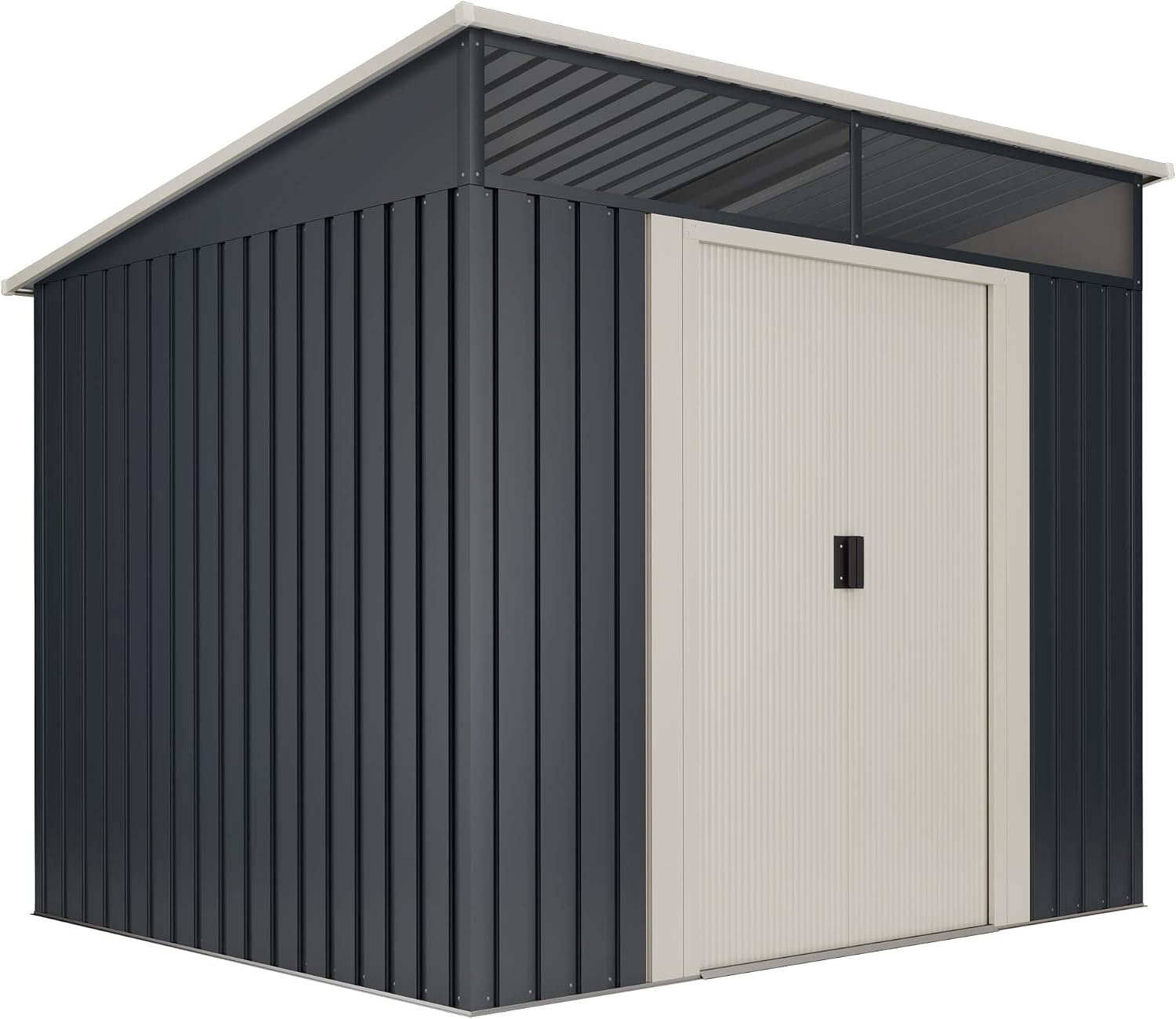 Wasabi – Caseta Jardín Exterior 6,6 m2 Stark – Tragaluz de Policarbonato – Puerta Corredera Doble – Techo Inclinado – Verde y Beige - Cobertizo Metálico de Almacenaje – 279x238x203cm