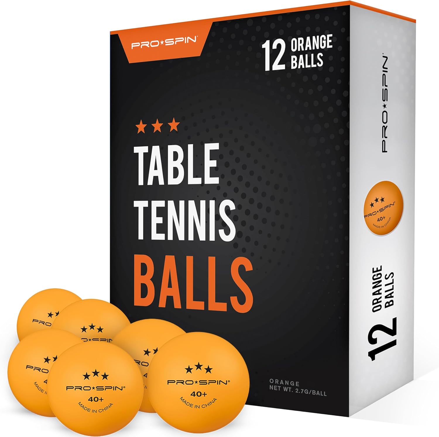 PRO-SPIN Pelotas de Ping Pong - Naranja - Pelotas 3-Estrellas 40+ para Tenis de Mesa | Pelotas ABS de Alto Rendimiento y Durabilidad para Mesa de Ping Pong Interior/Exterior, Competición