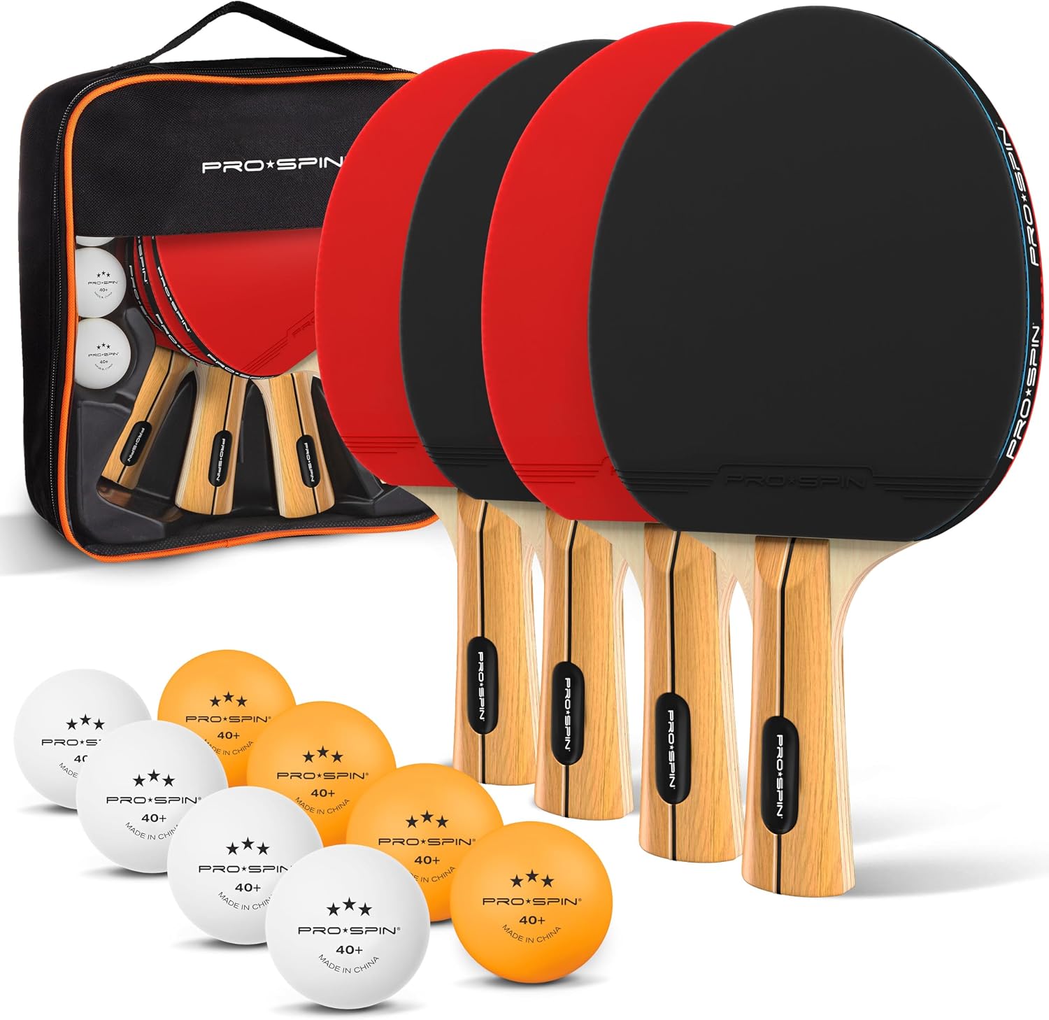 PRO-SPIN Palas de Ping Pong - Set con Raquetas de Tennis de Mesa Premium, Pelotas Ping Pong 3 Estrellas y Estuche Compacto | Set Profesional de Raquetas y Pelotas